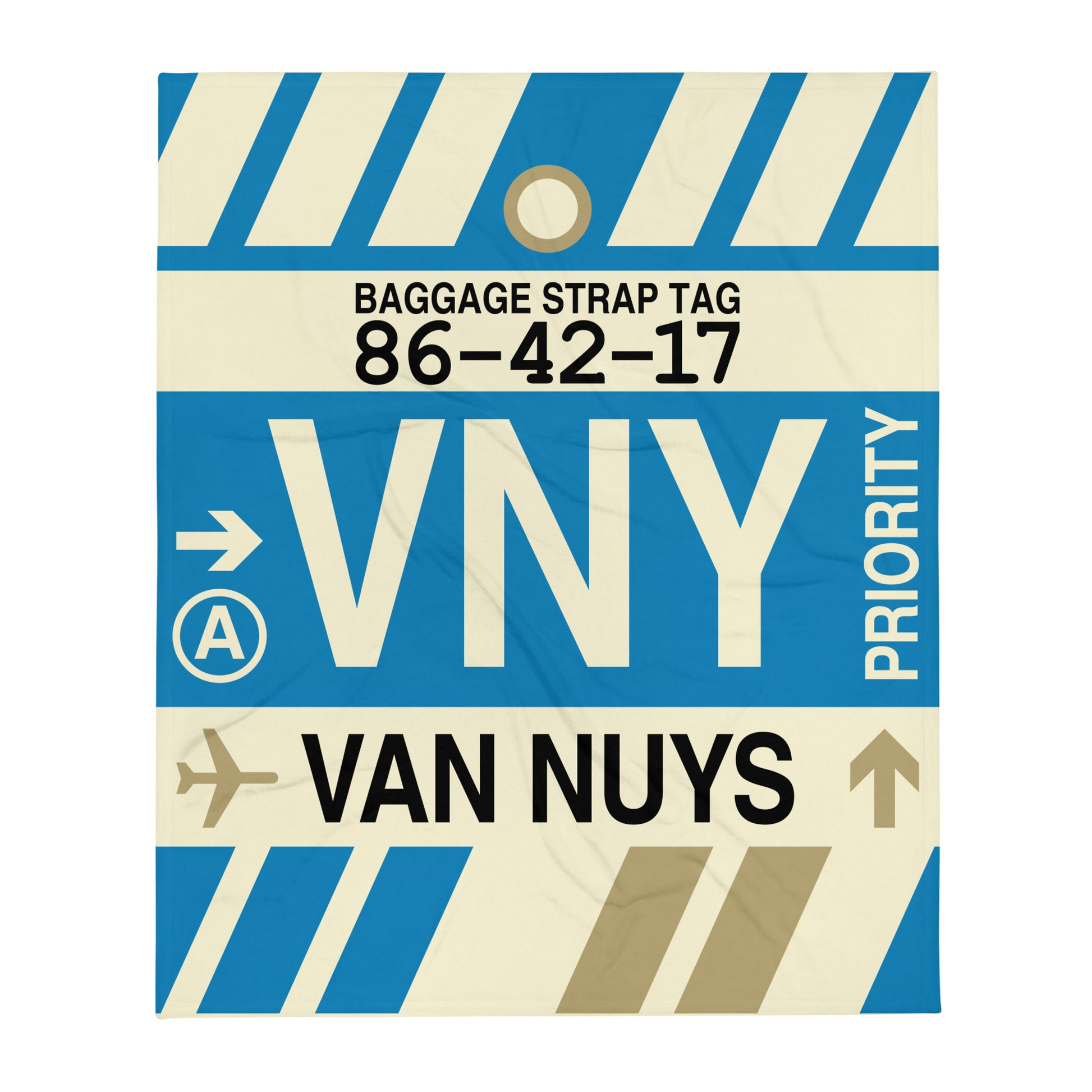 VNY Van Nuys Throw Blanket • Jet Age Baggage Tag Design • YHM Designs - Image 01