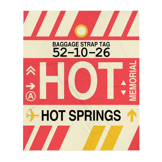 HOT Hot Springs Throw Blanket • Jet Age Baggage Tag Design • YHM Designs - Image 01