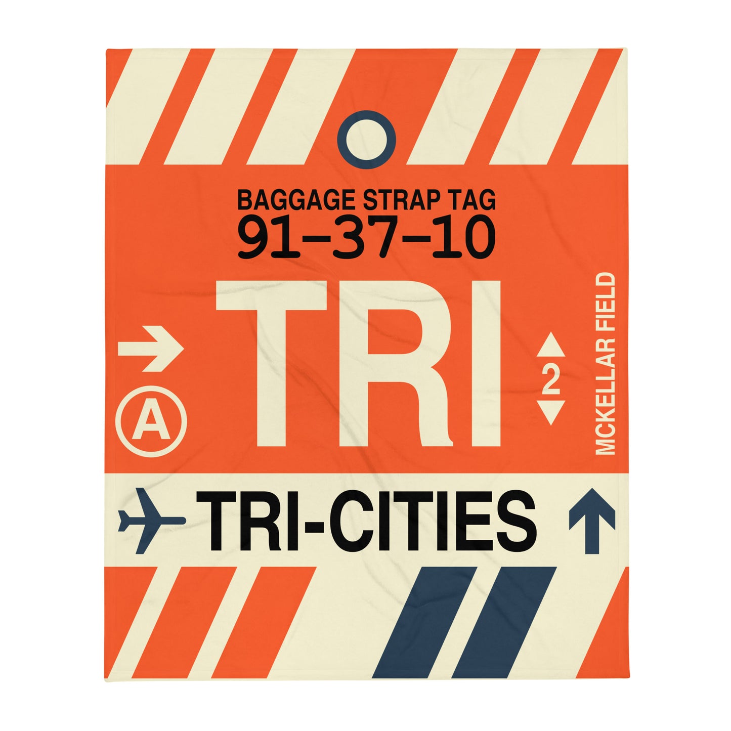 TRI Tri-Cities Throw Blanket • Jet Age Baggage Tag Design • YHM Designs - Image 01