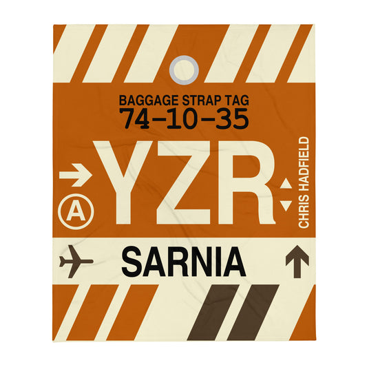 YZR Sarnia Throw Blanket • Jet Age Baggage Tag Design • YHM Designs - Image 01
