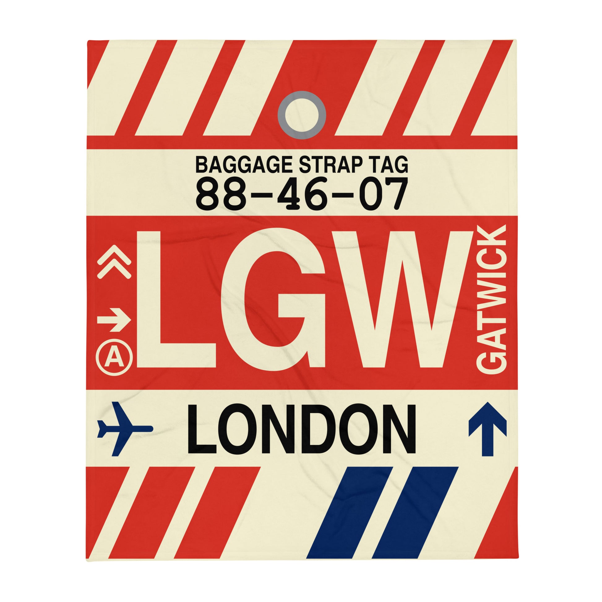 LGW London Throw Blanket • Jet Age Baggage Tag Design • YHM Designs - Image 01
