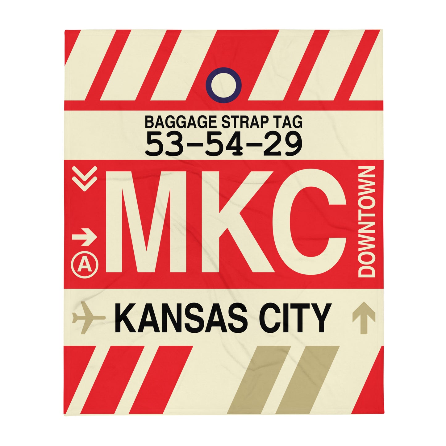 MKC Kansas City Throw Blanket • Jet Age Baggage Tag Design • YHM Designs - Image 01