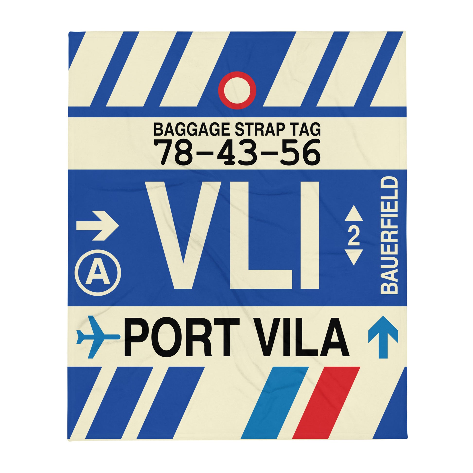 VLI Port Vila Throw Blanket • Jet Age Baggage Tag Design • YHM Designs - Image 01