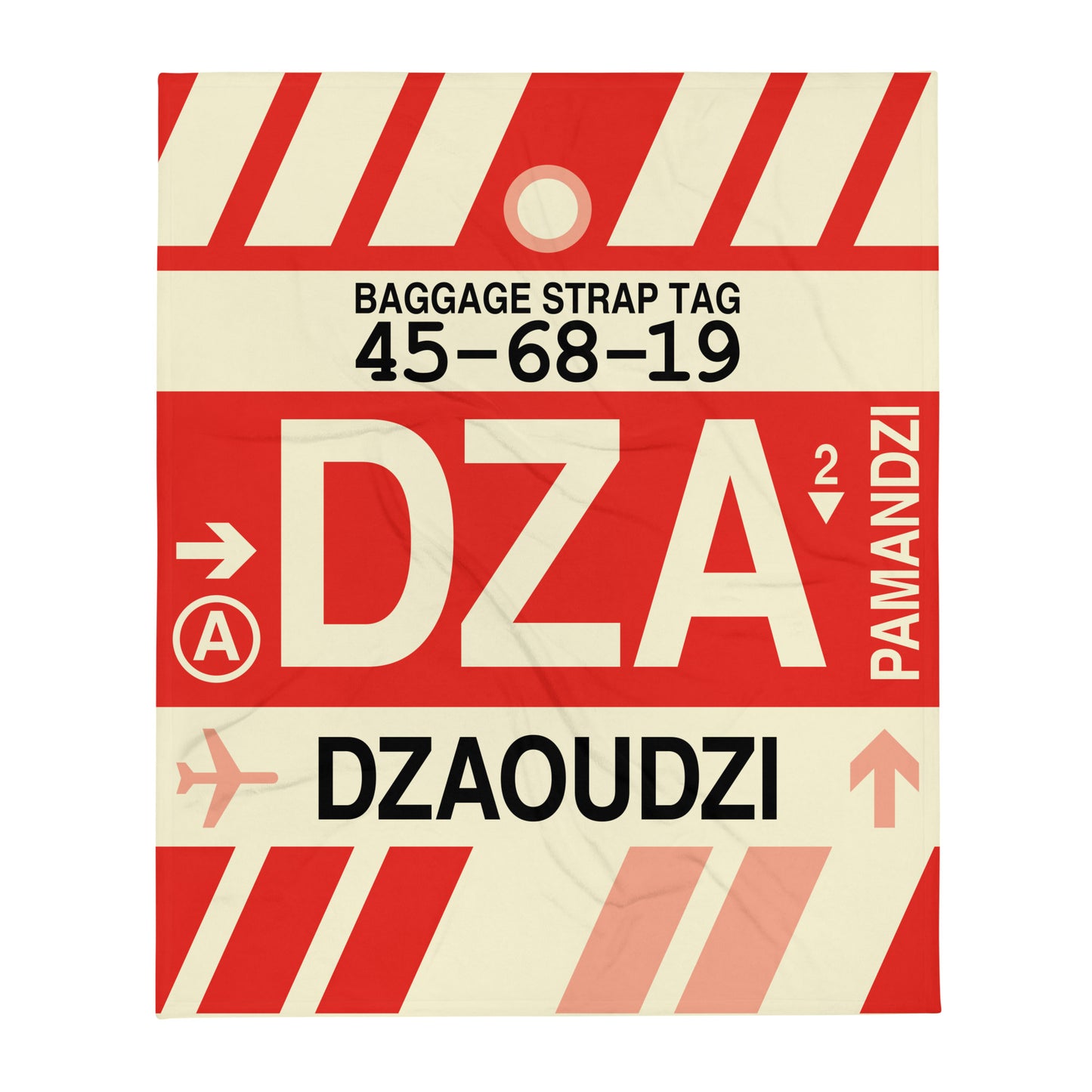 DZA Dzaoudzi Throw Blanket • Jet Age Baggage Tag Design • YHM Designs - Image 01