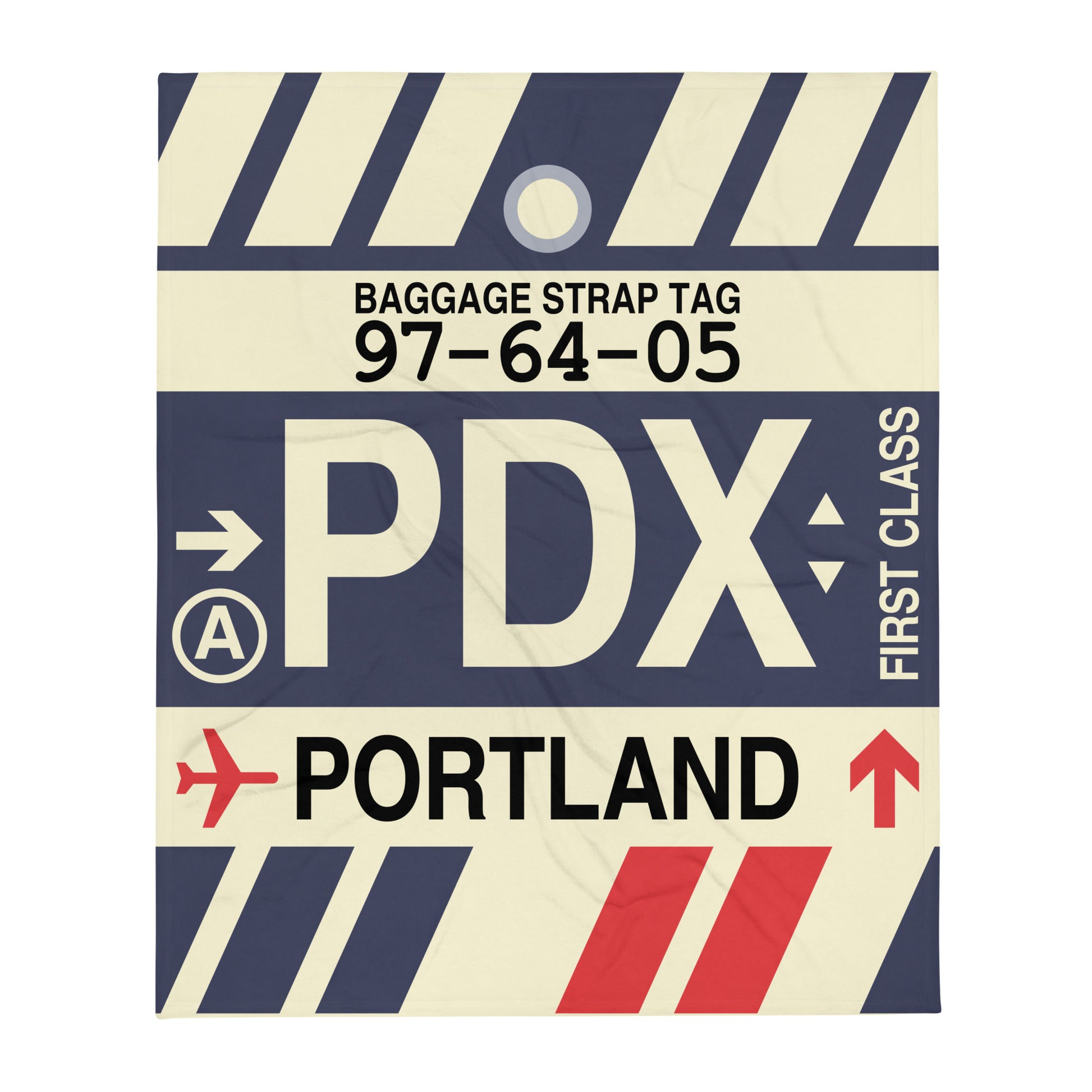 PDX Portland Throw Blanket • Jet Age Baggage Tag Design • YHM Designs - Image 01