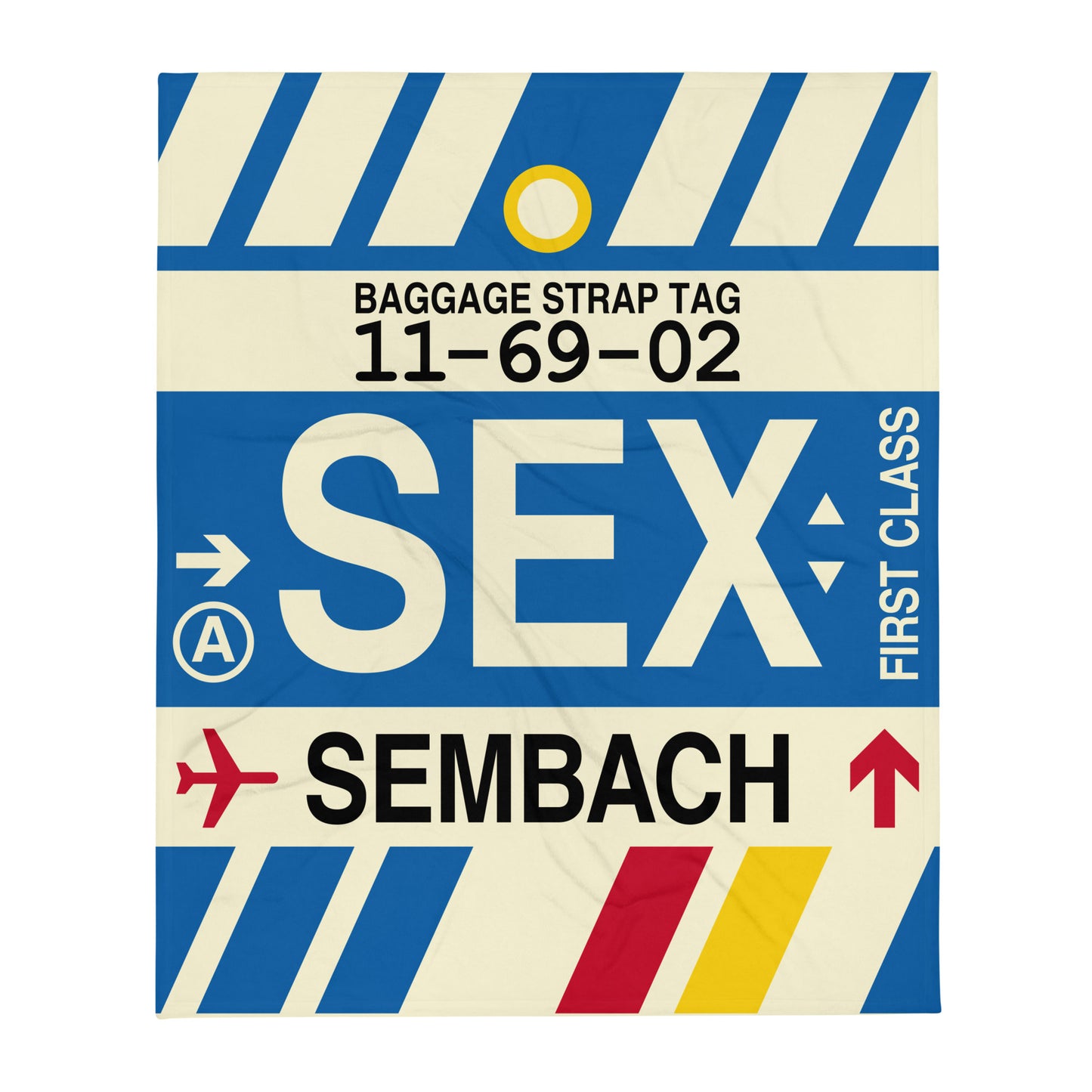 SEX Sembach Throw Blanket • Jet Age Baggage Tag Design • YHM Designs - Image 01