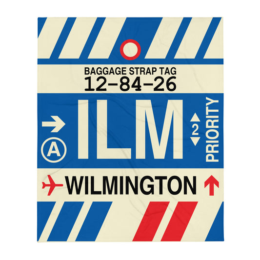 ILM Wilmington Throw Blanket • Jet Age Baggage Tag Design • YHM Designs - Image 01