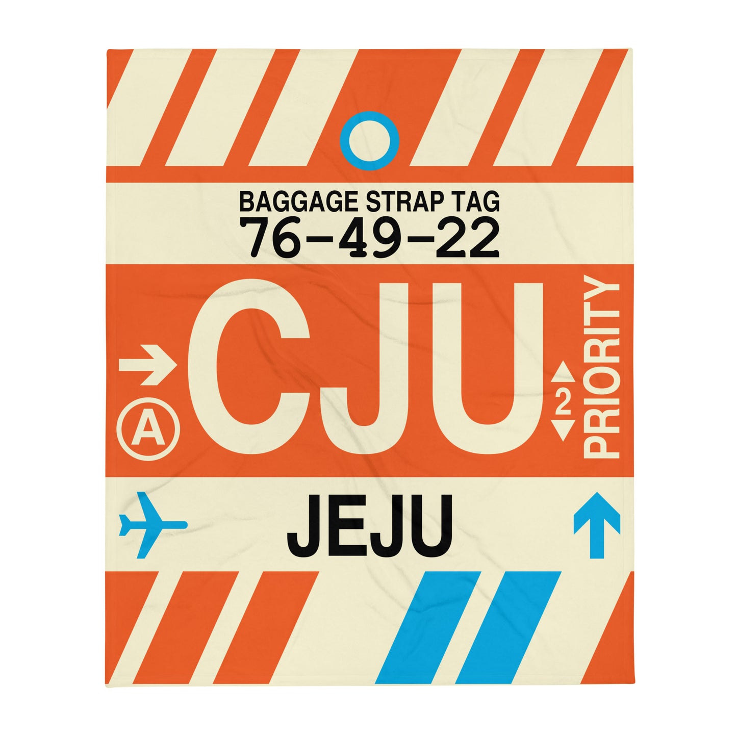 CJU Jeju Throw Blanket • Jet Age Baggage Tag Design • YHM Designs - Image 01