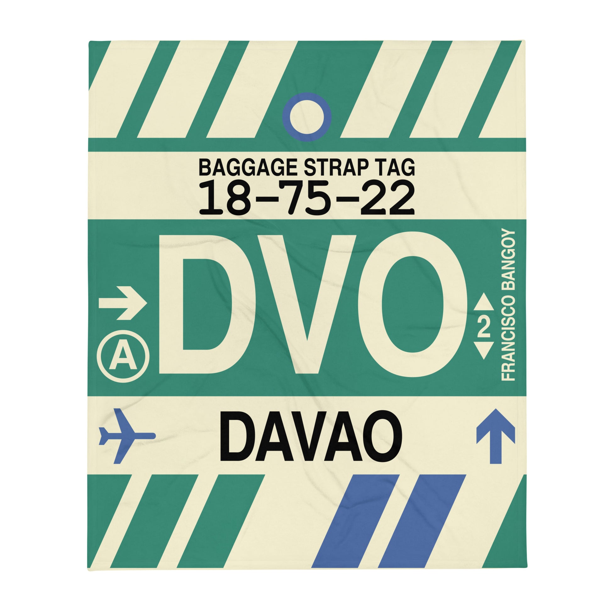 DVO Davao Throw Blanket • Jet Age Baggage Tag Design • YHM Designs - Image 01