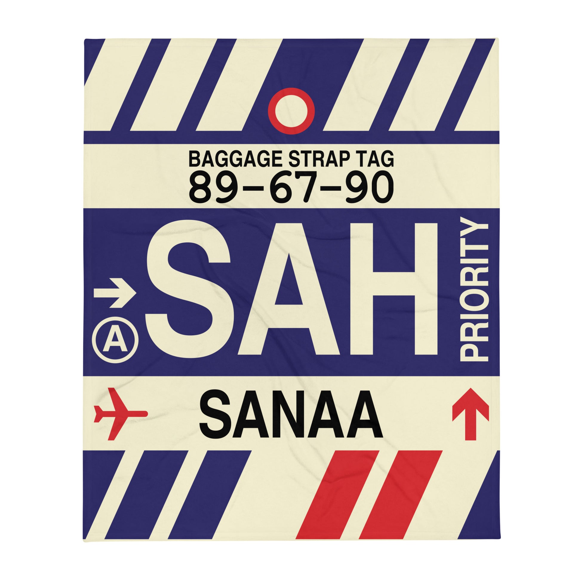 SAH Sanaa Throw Blanket • Jet Age Baggage Tag Design • YHM Designs - Image 01