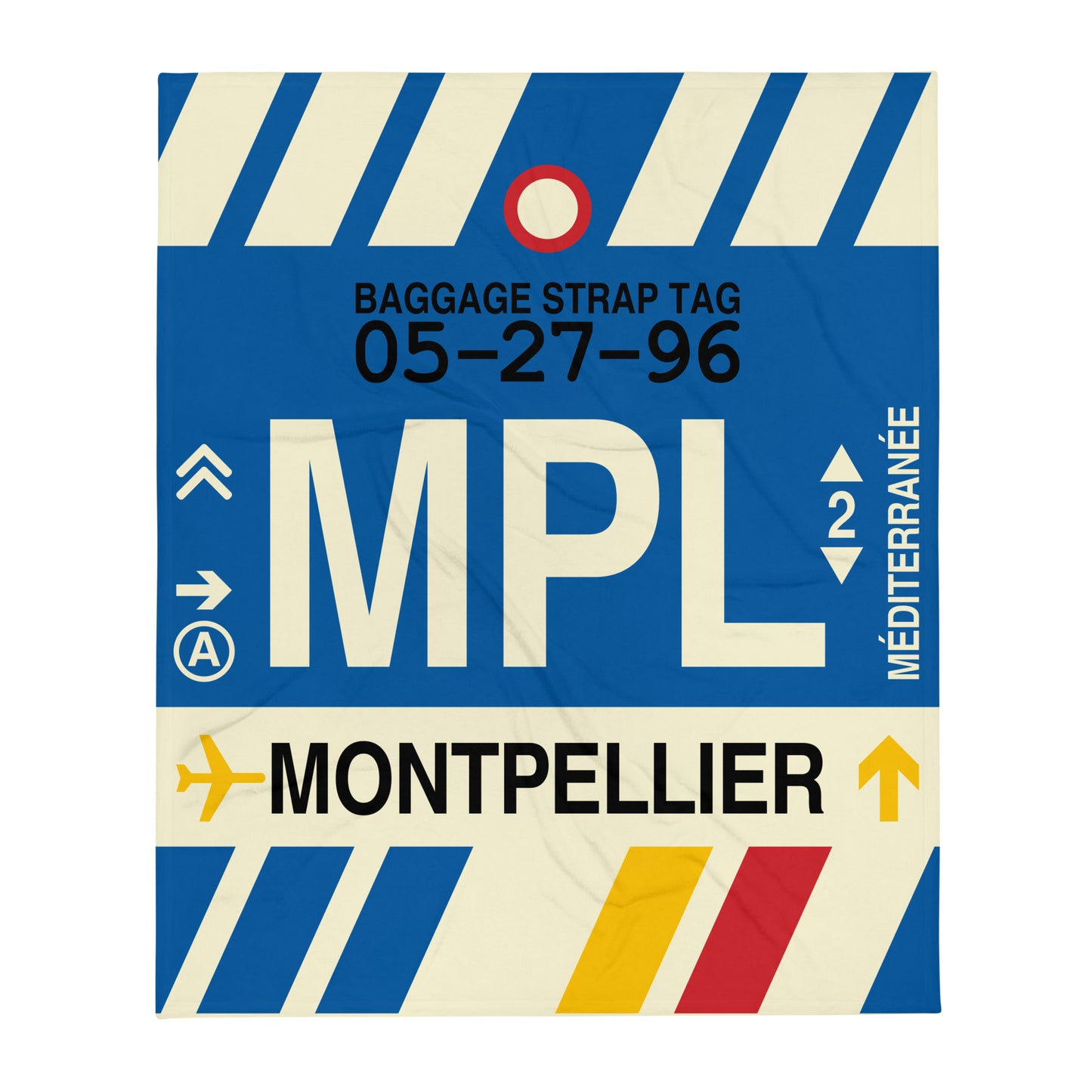 MPL Montpellier Throw Blanket • Jet Age Baggage Tag Design • YHM Designs - Image 01