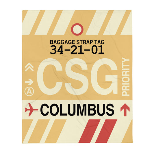 CSG Columbus Throw Blanket • Jet Age Baggage Tag Design • YHM Designs - Image 01