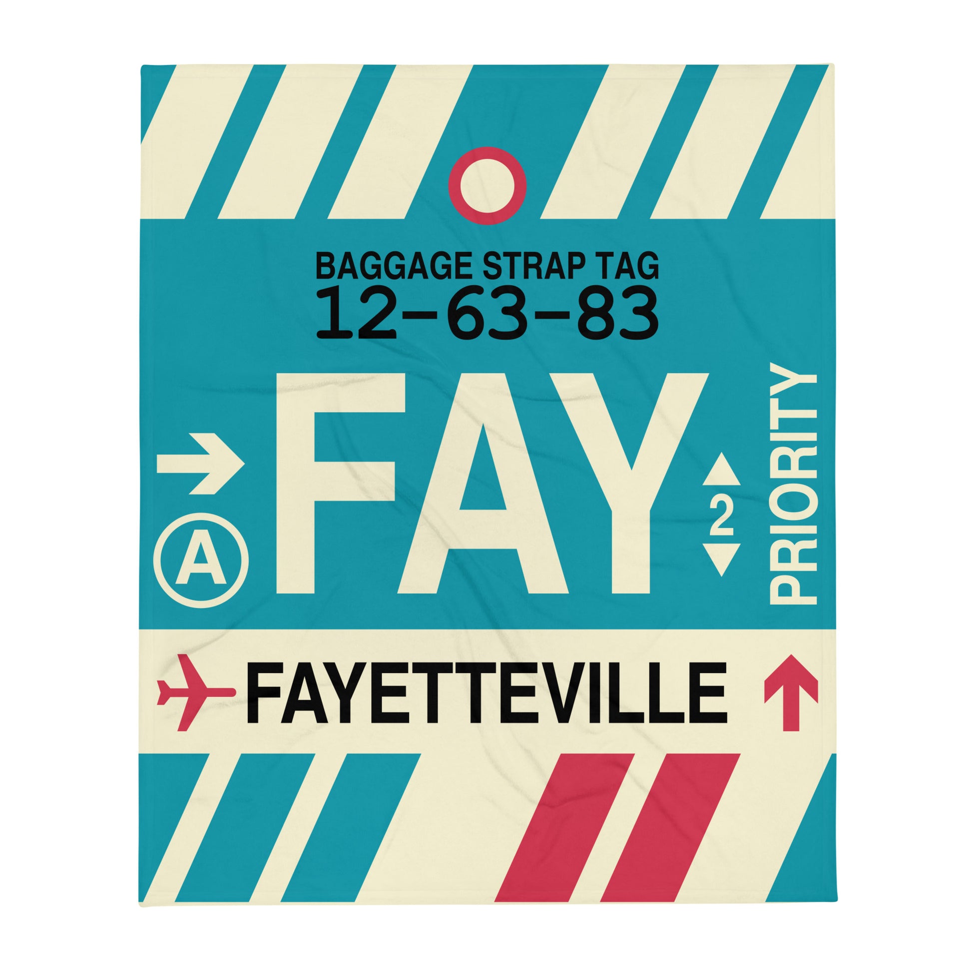 FAY Fayetteville Throw Blanket • Jet Age Baggage Tag Design • YHM Designs - Image 01