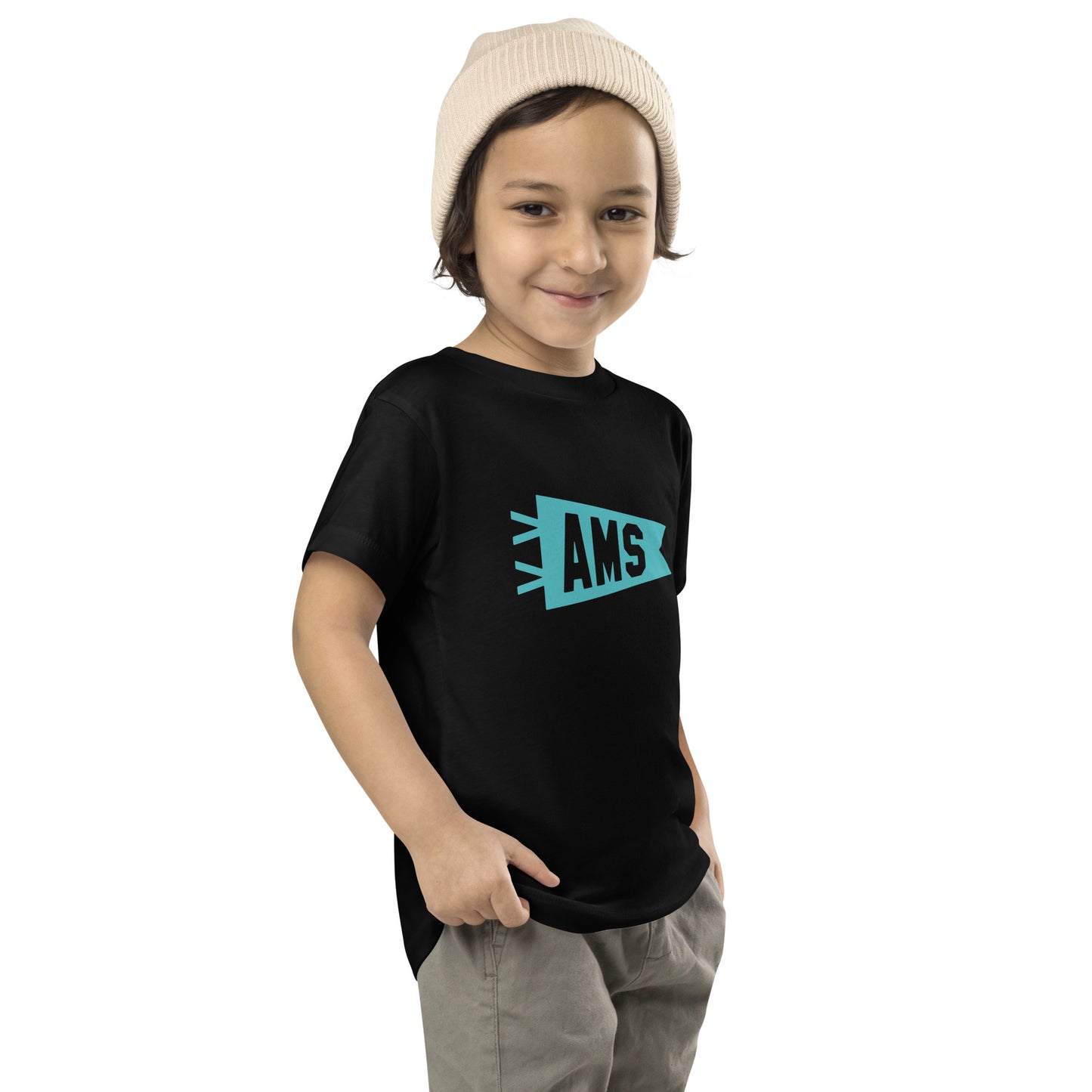 Airport Code Toddler Tee - Viking Blue • AMS Amsterdam • YHM Designs - Image 03