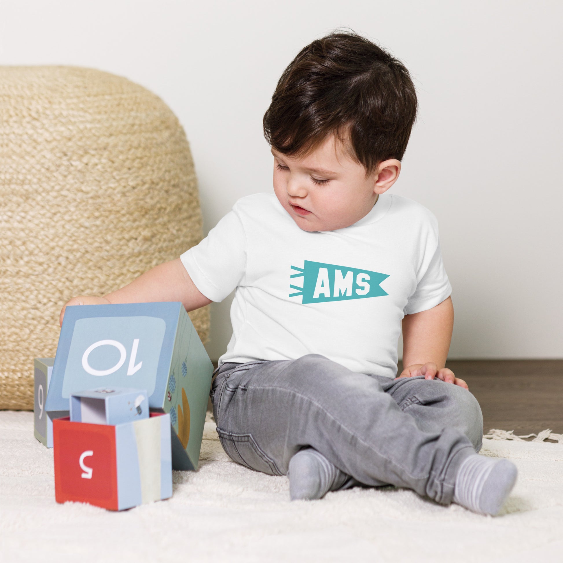 Airport Code Toddler Tee - Viking Blue • AMS Amsterdam • YHM Designs - Image 05