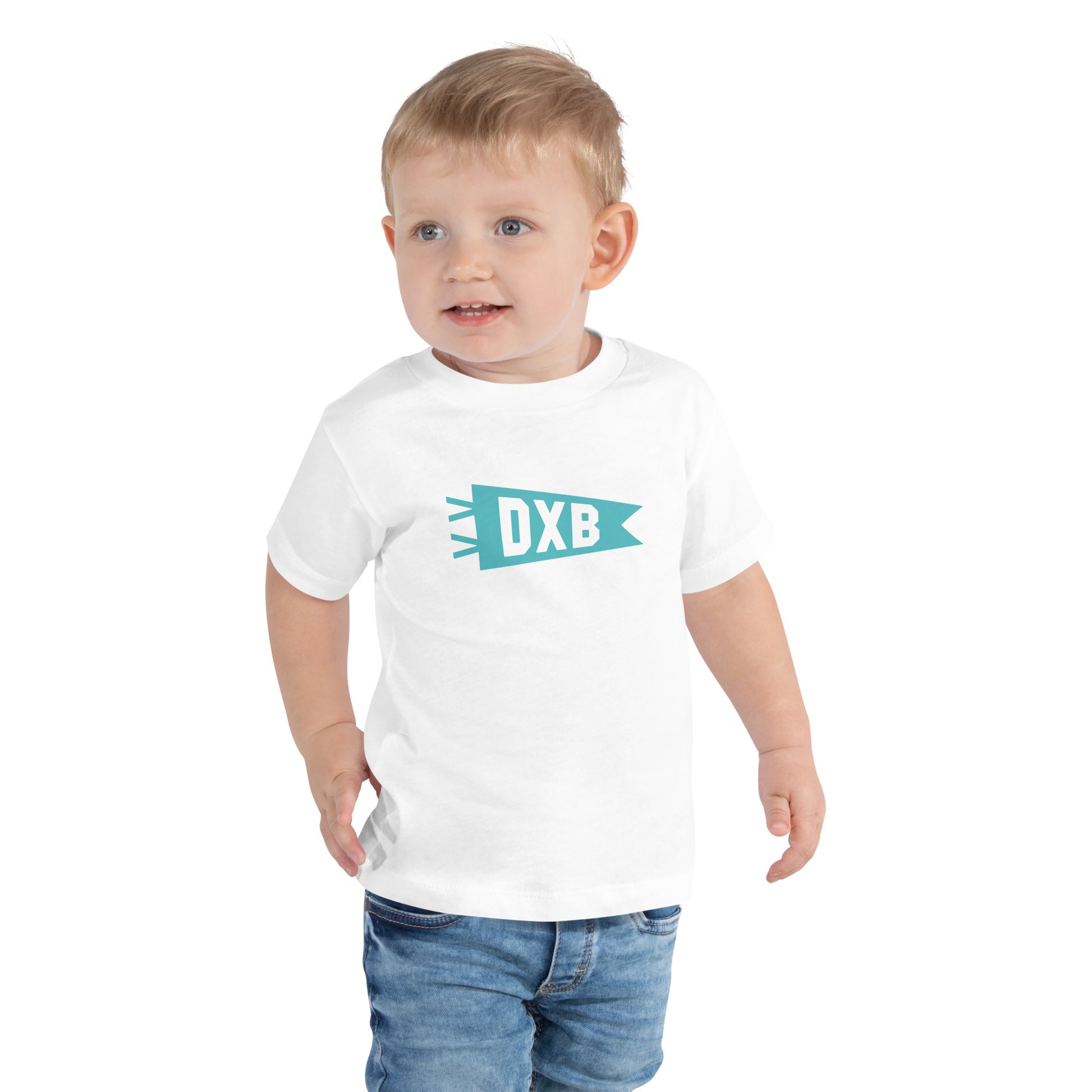 Airport Code Toddler Tee - Viking Blue • DXB Dubai • YHM Designs - Image 06