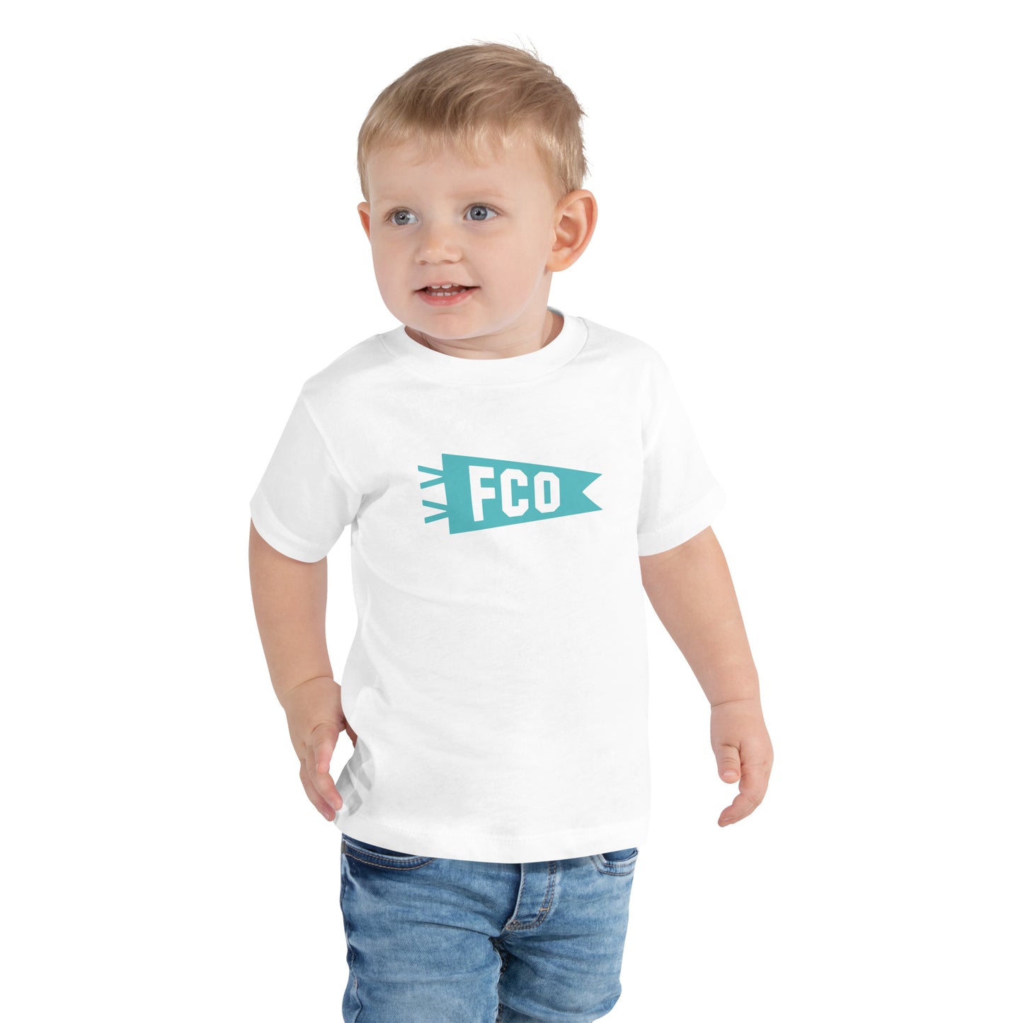 Airport Code Toddler Tee - Viking Blue • FCO Rome • YHM Designs - Image 06