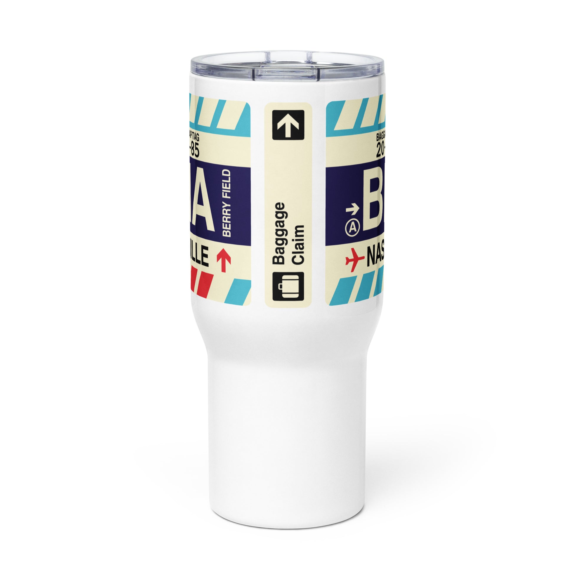 BNA Nashville Travel Mug • Jet Age Baggage Tag Design • YHM Designs - Image 02