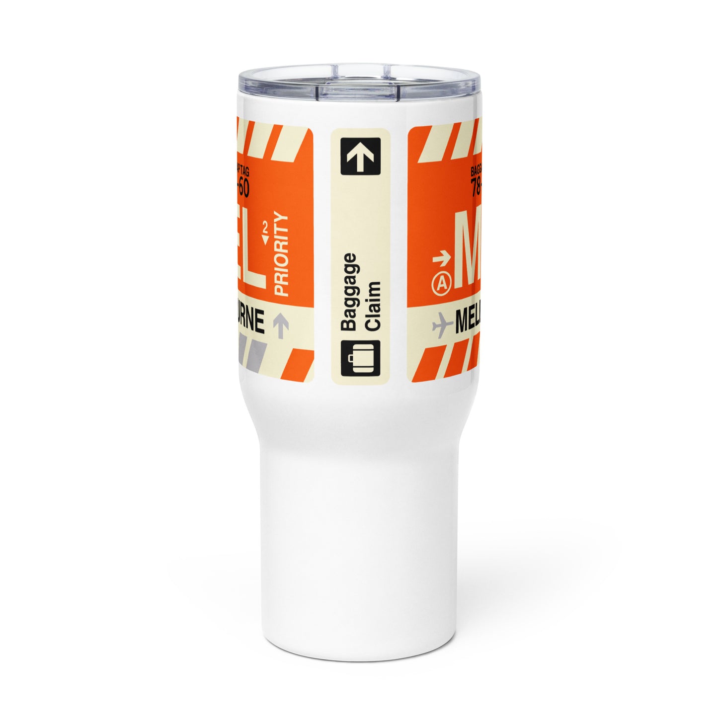 MEL Melbourne Travel Mug • Jet Age Baggage Tag Design • YHM Designs - Image 02