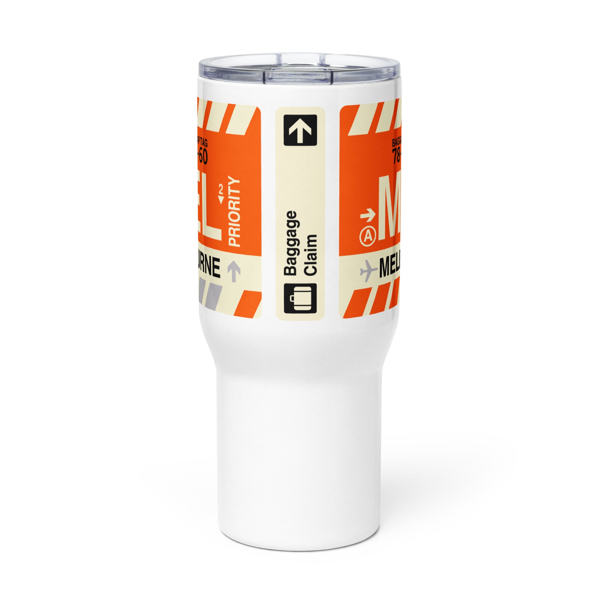 MEL Melbourne Travel Mug • Jet Age Baggage Tag Design • YHM Designs - Image 02