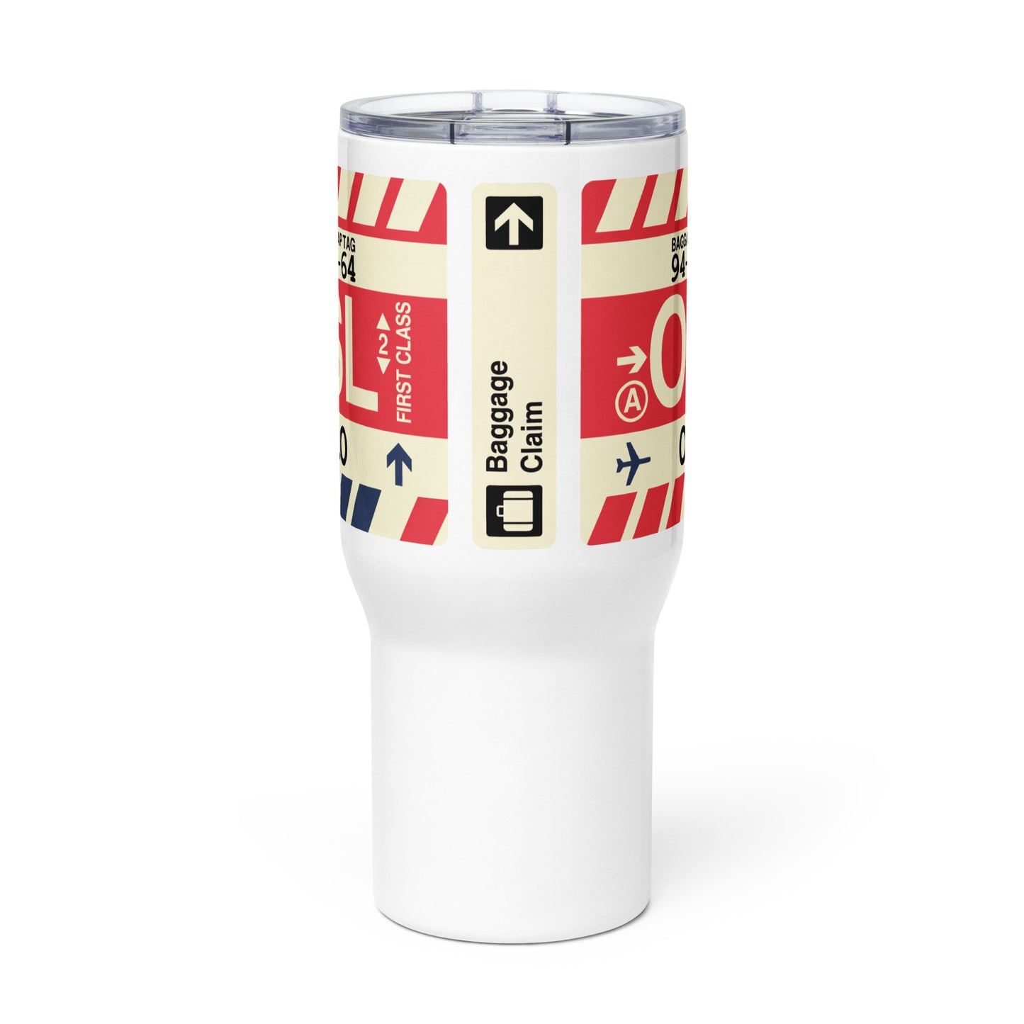 OSL Oslo Travel Mug • Jet Age Baggage Tag Design • YHM Designs - Image 02