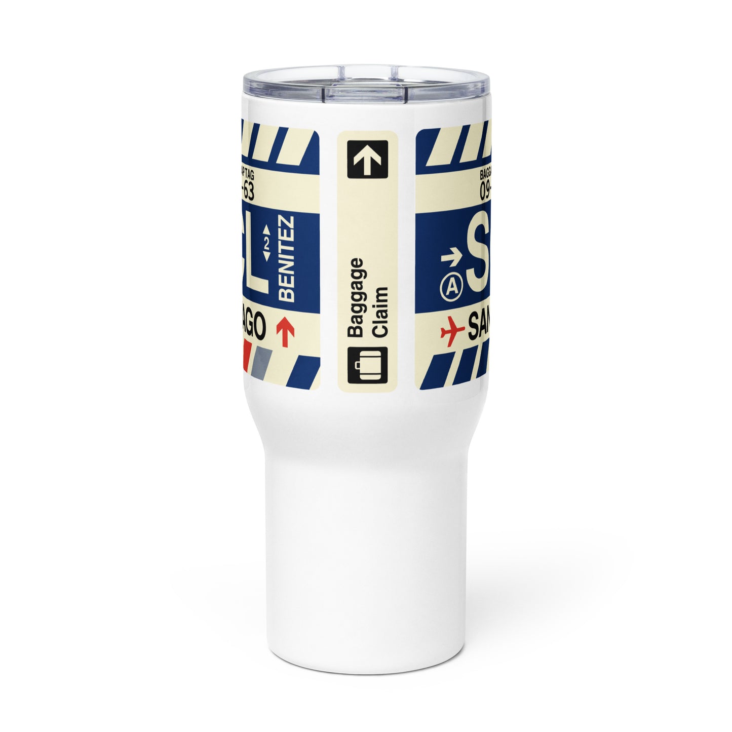 SCL Santiago Travel Mug • Jet Age Baggage Tag Design • YHM Designs - Image 02