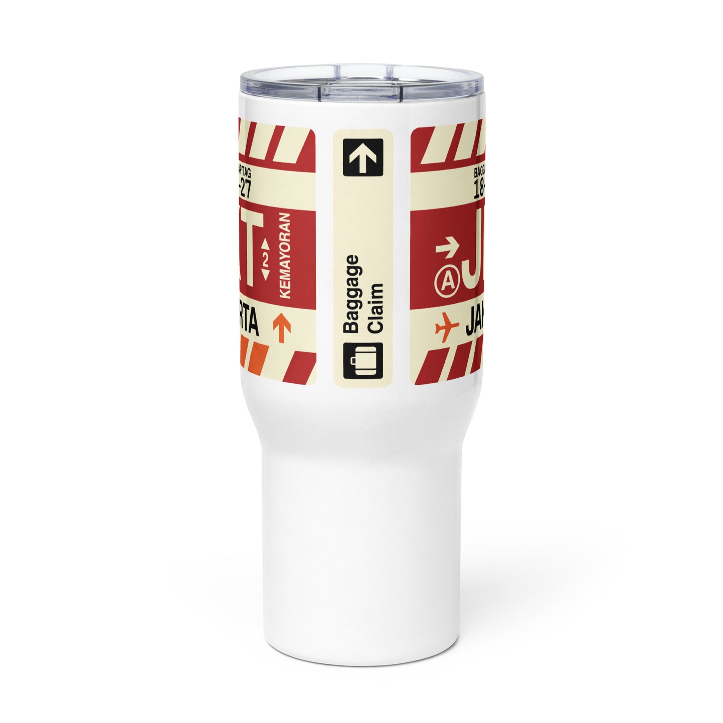 JKT Jakarta Travel Mug • Jet Age Baggage Tag Design • YHM Designs - Image 02