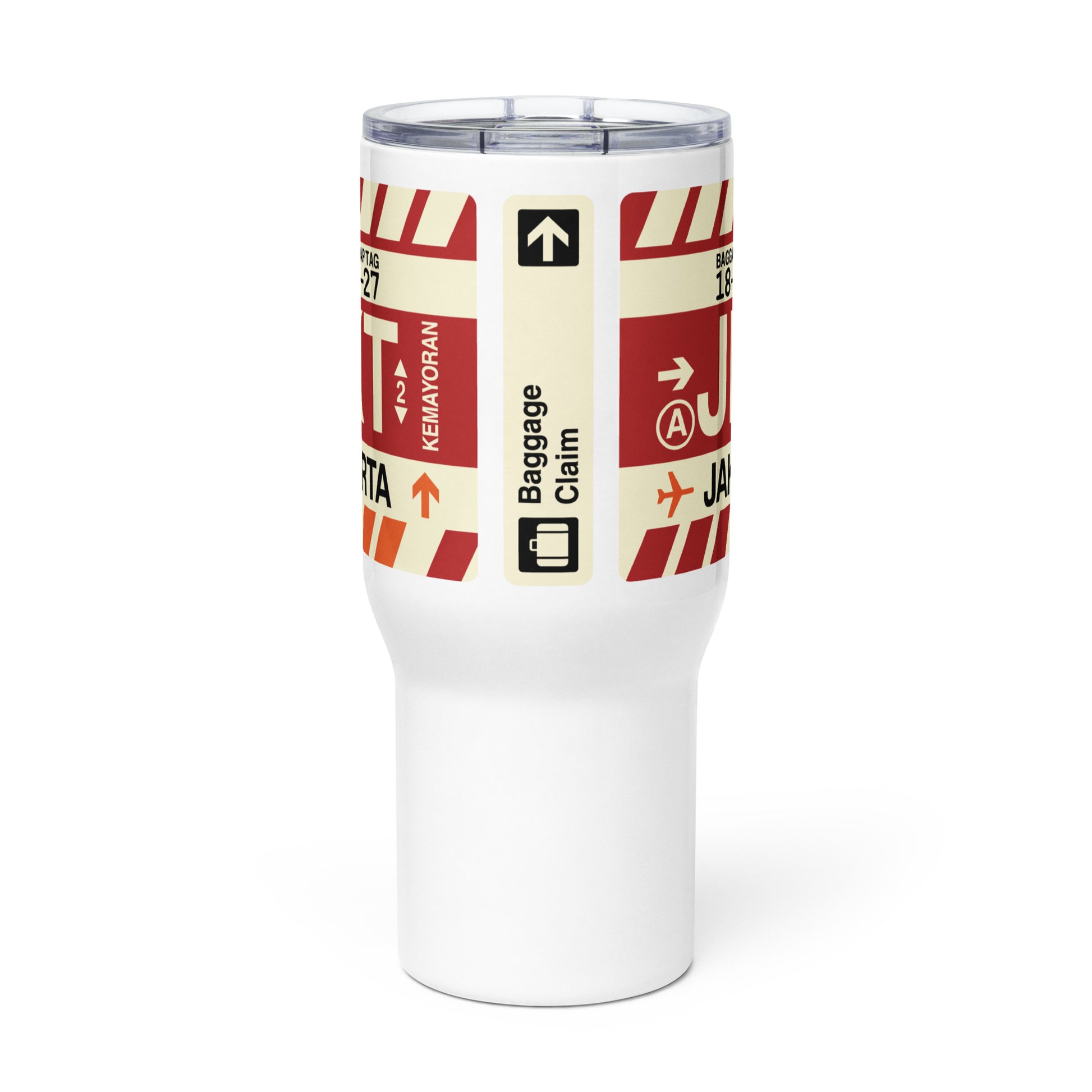 JKT Jakarta Travel Mug • Jet Age Baggage Tag Design • YHM Designs - Image 02