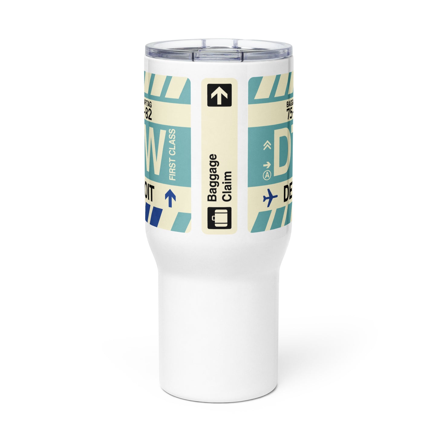 DTW Detroit Travel Mug • Jet Age Baggage Tag Design • YHM Designs - Image 02