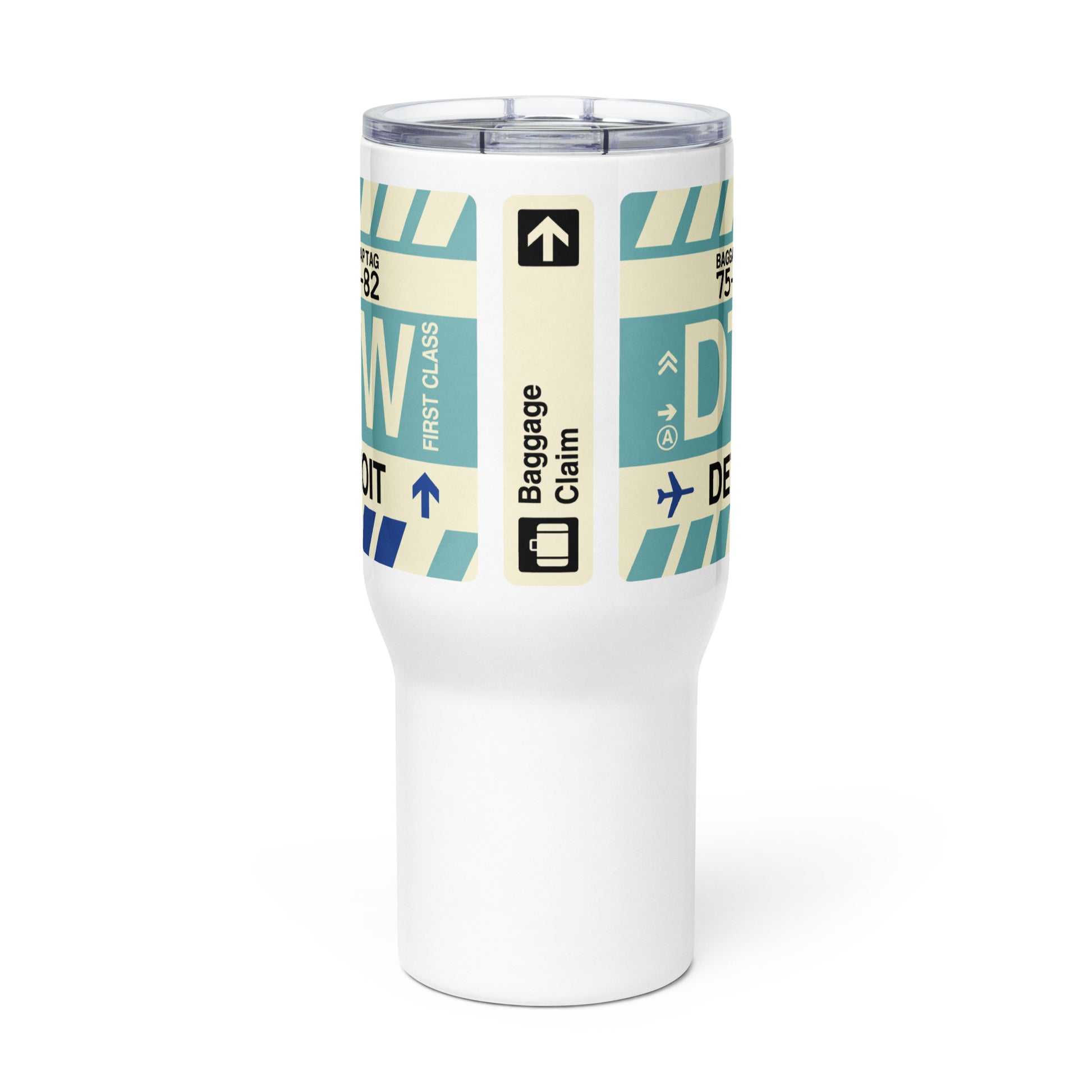DTW Detroit Travel Mug • Jet Age Baggage Tag Design • YHM Designs - Image 02