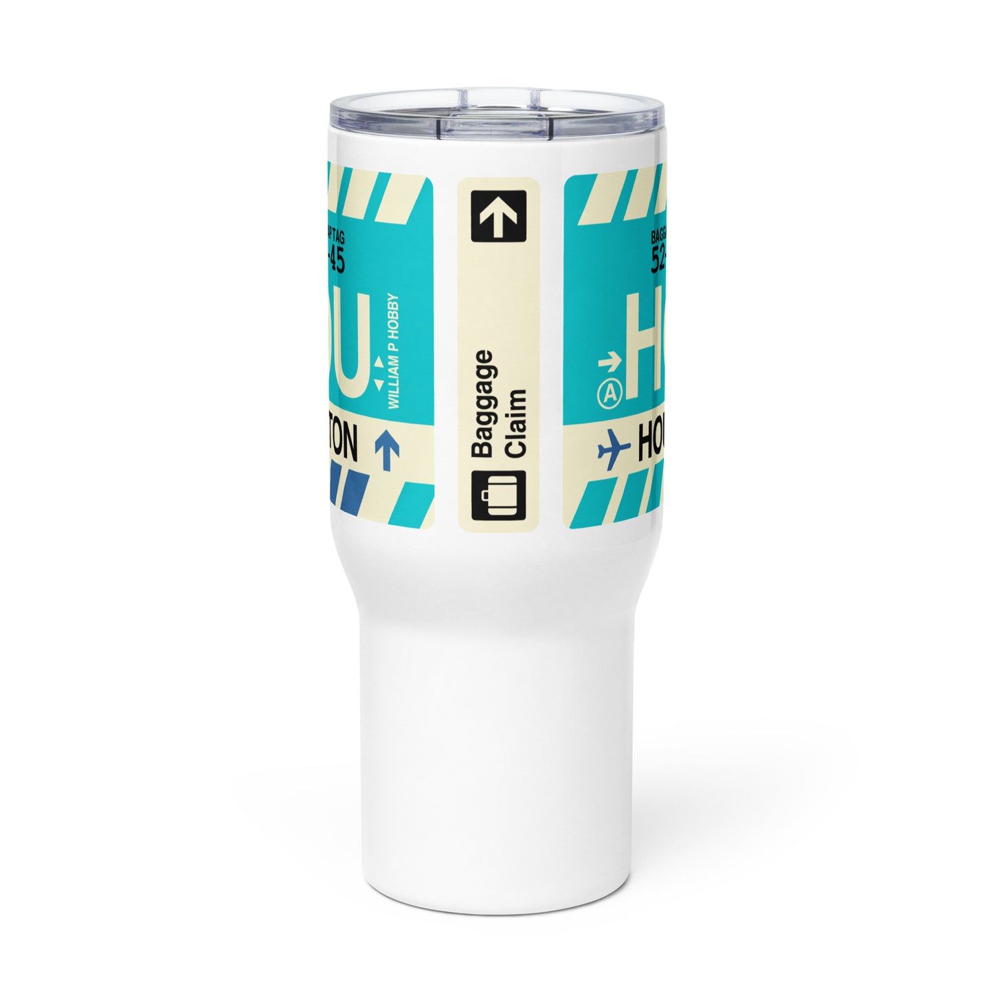 HOU Houston Travel Mug • Jet Age Baggage Tag Design • YHM Designs - Image 02