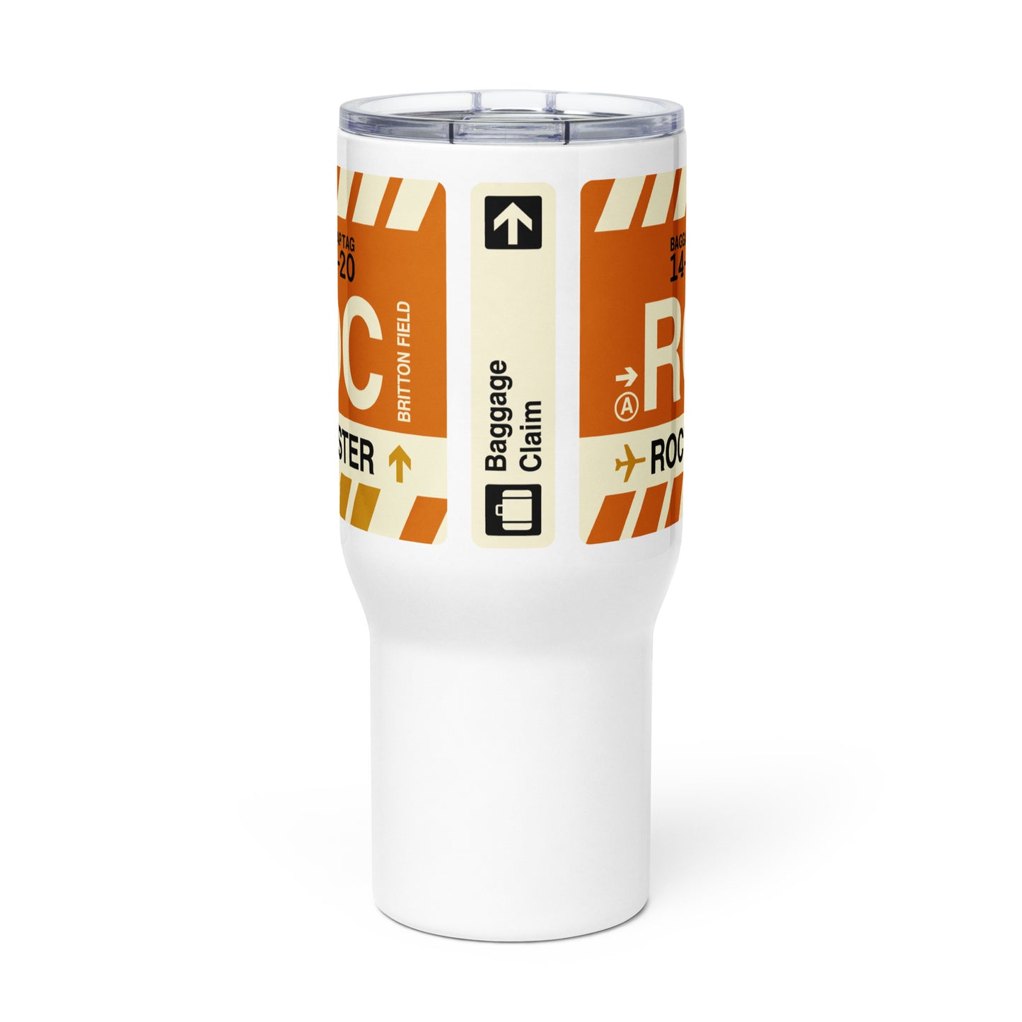 ROC Rochester Travel Mug • Jet Age Baggage Tag Design • YHM Designs - Image 02