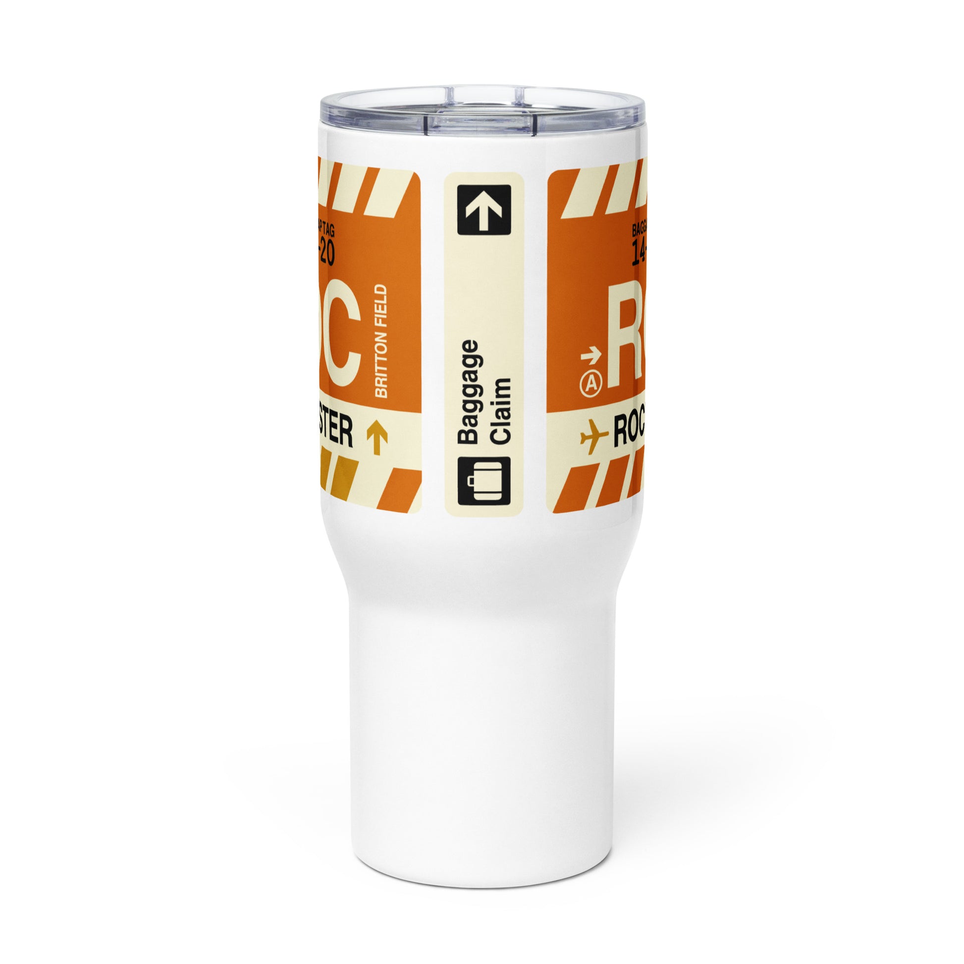ROC Rochester Travel Mug • Jet Age Baggage Tag Design • YHM Designs - Image 02