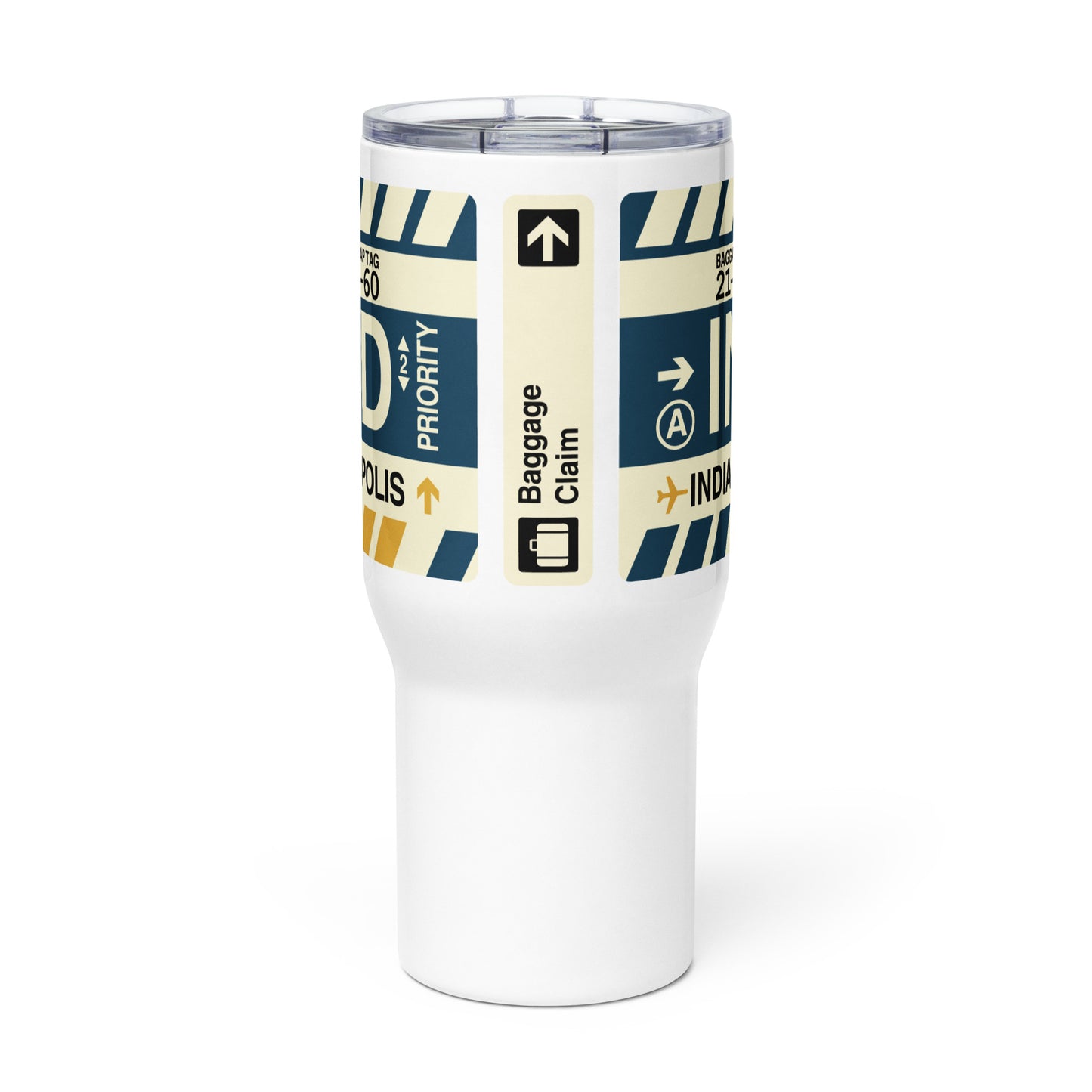 IND Indianapolis Travel Mug • Jet Age Baggage Tag Design • YHM Designs - Image 02
