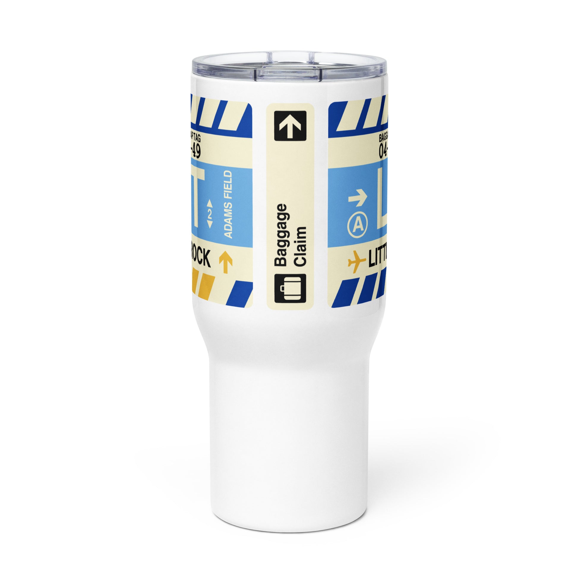 LIT Little Rock Travel Mug • Jet Age Baggage Tag Design • YHM Designs - Image 02