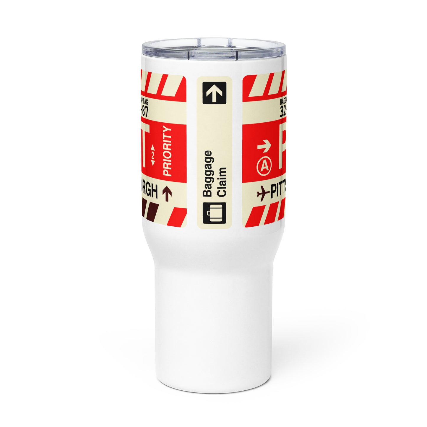 PIT Pittsburgh Travel Mug • Jet Age Baggage Tag Design • YHM Designs - Image 02
