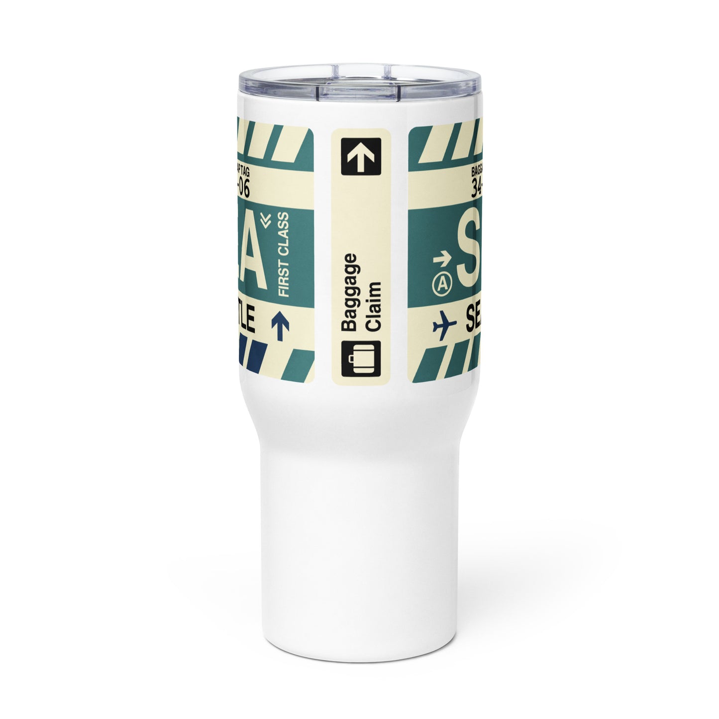SEA Seattle Travel Mug • Jet Age Baggage Tag Design • YHM Designs - Image 02