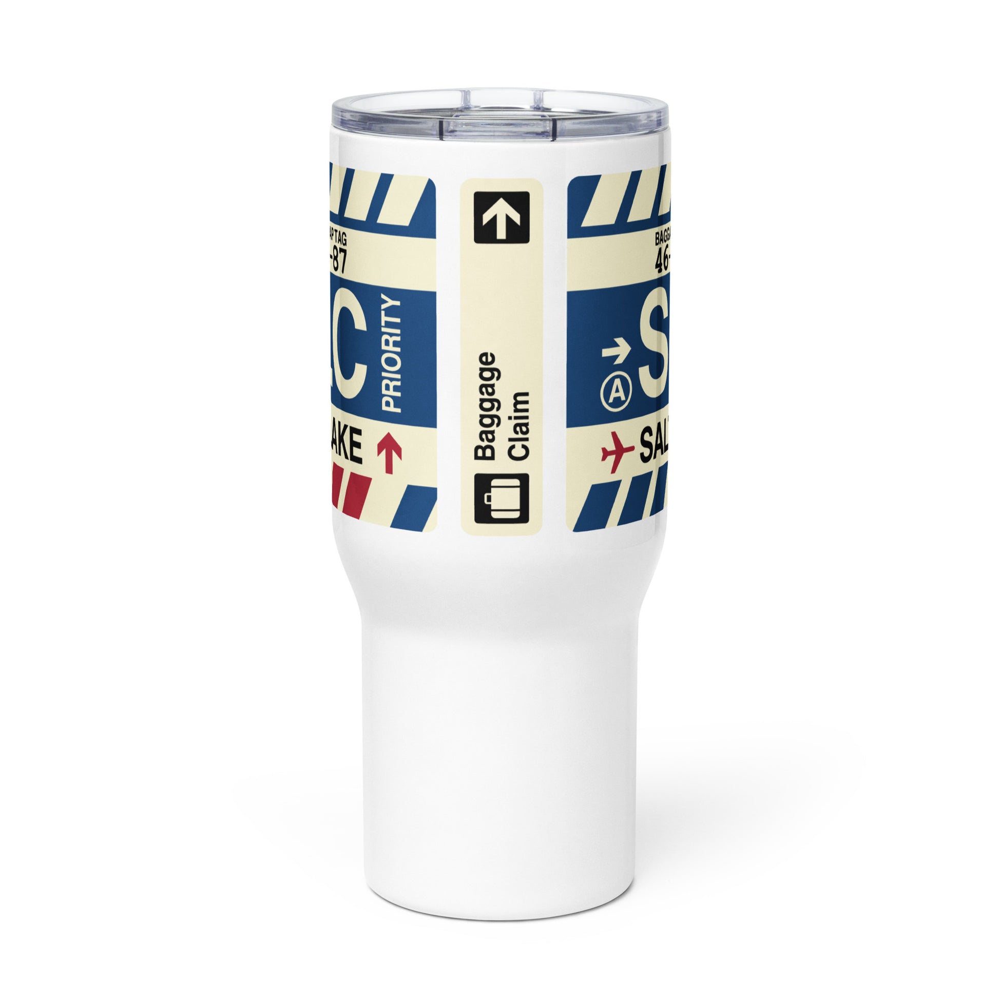SLC Salt Lake City Travel Mug • Jet Age Baggage Tag Design • YHM Designs - Image 02