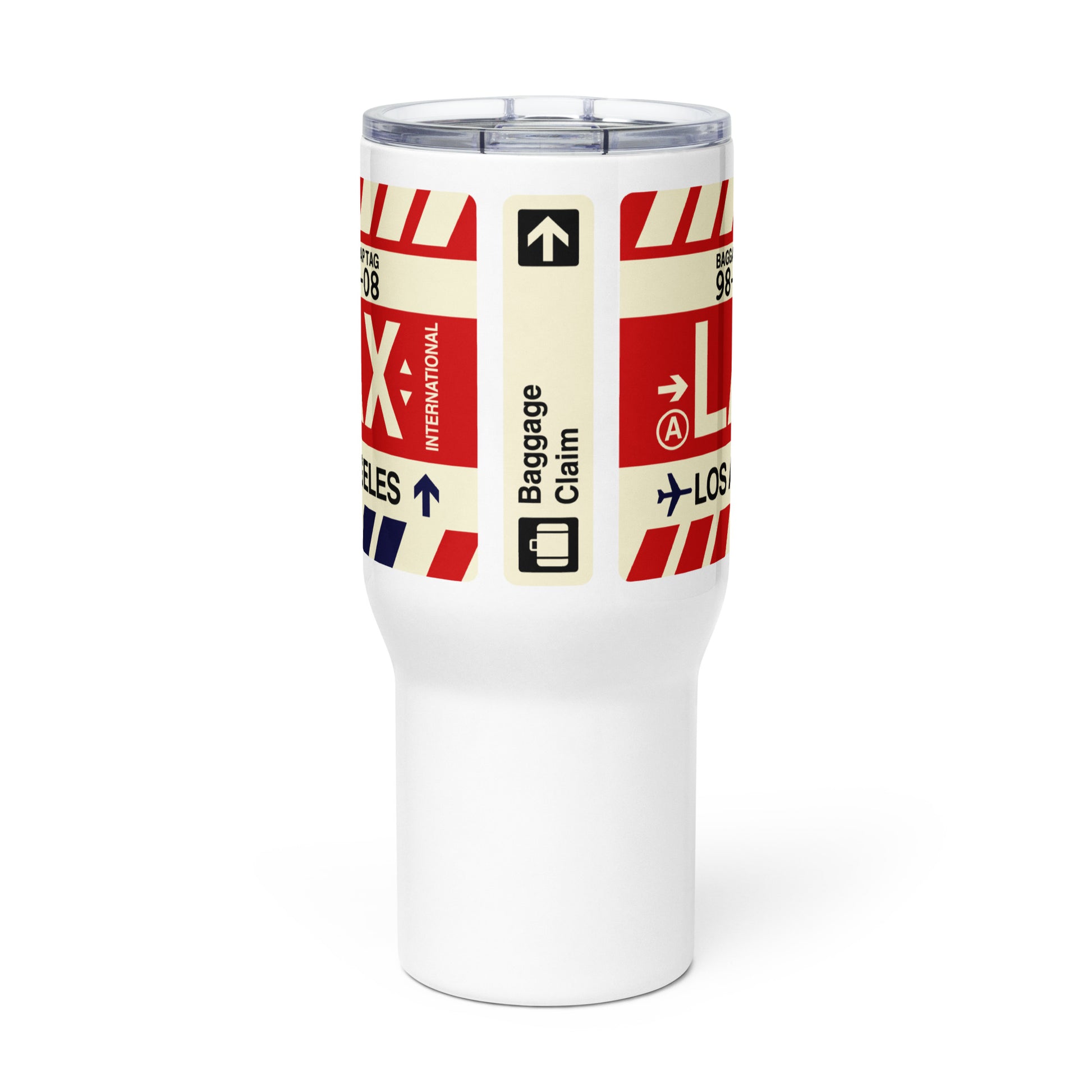 LAX Los Angeles Travel Mug • Jet Age Baggage Tag Design • YHM Designs - Image 02