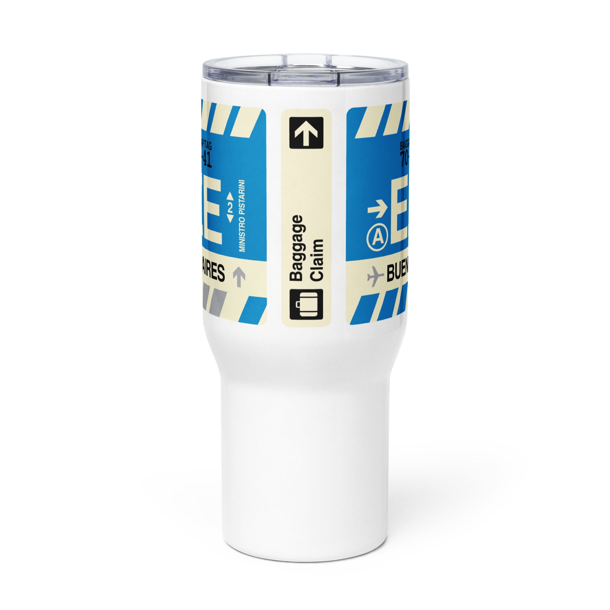 EZE Buenos Aires Travel Mug • Jet Age Baggage Tag Design • YHM Designs - Image 02