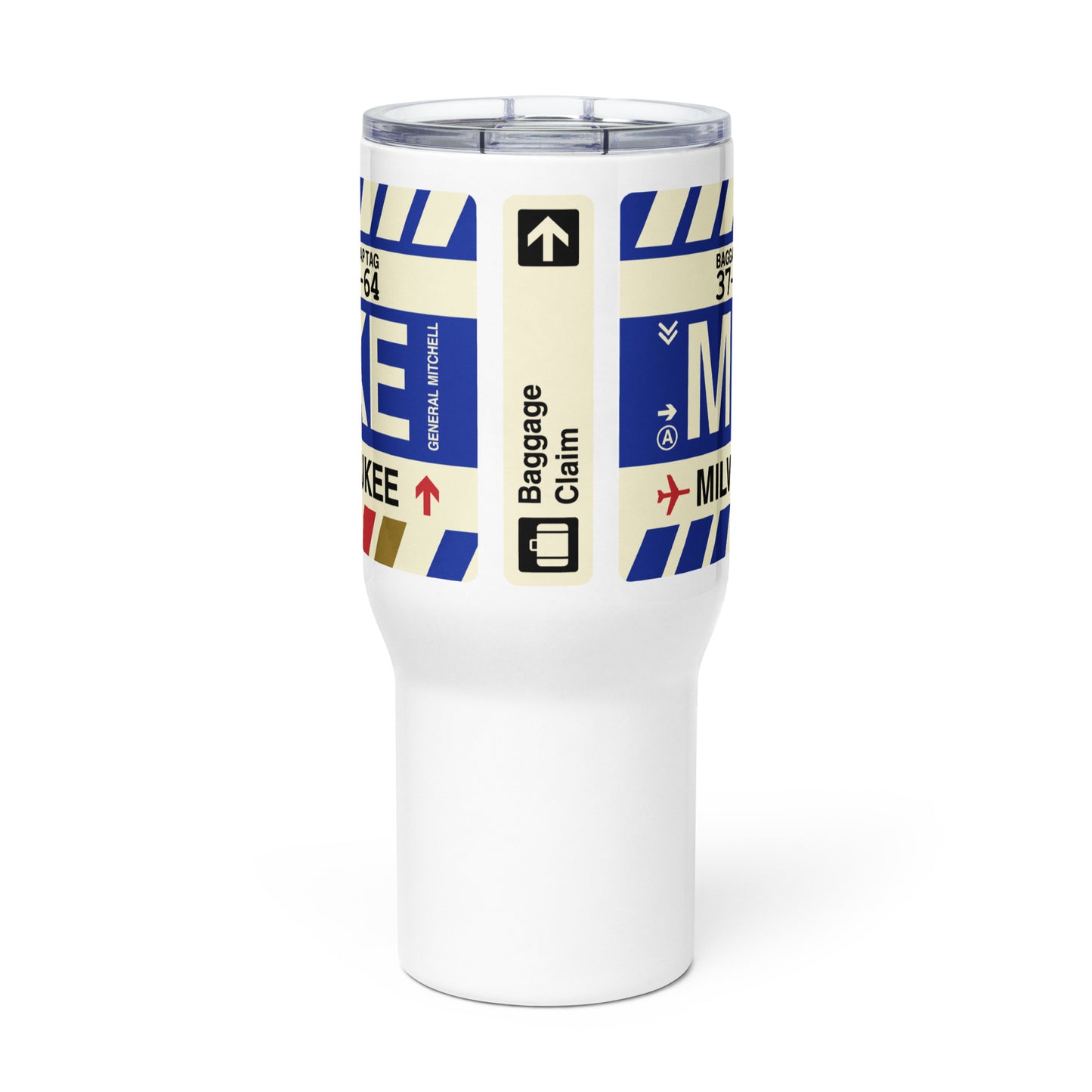 MKE Milwaukee Travel Mug • Jet Age Baggage Tag Design • YHM Designs - Image 02