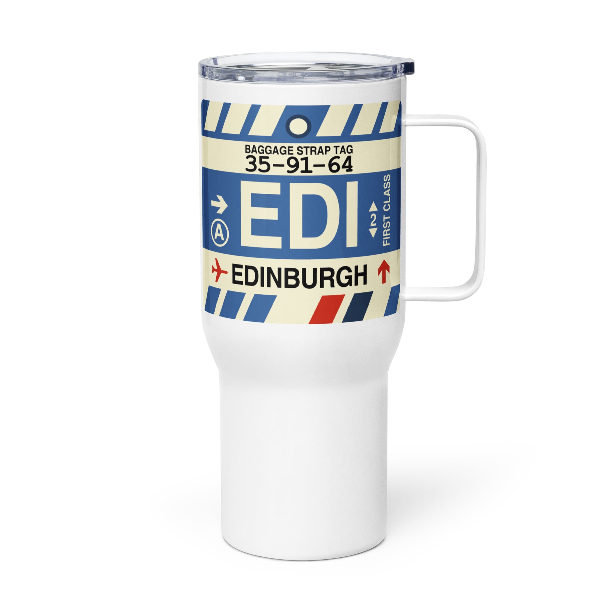 EDI Edinburgh Travel Mug • Jet Age Baggage Tag Design • YHM Designs - Image 01