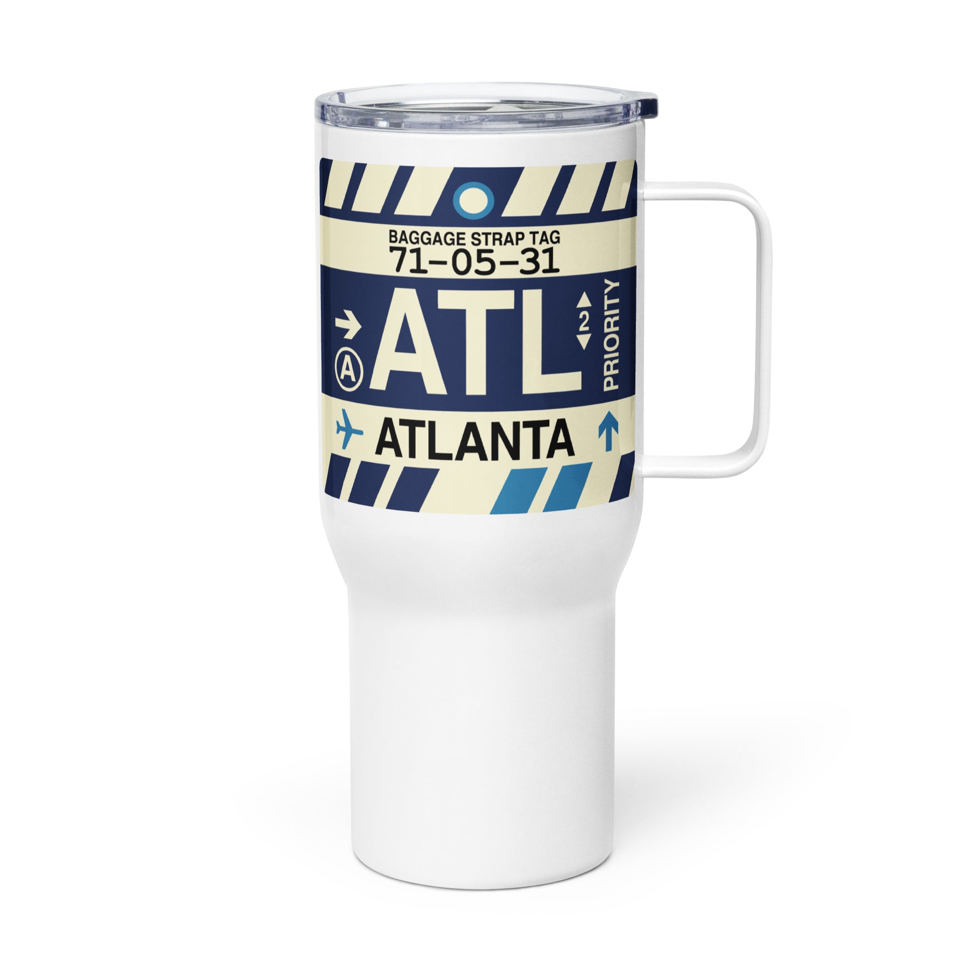 ATL Atlanta Travel Mug • Jet Age Baggage Tag Design • YHM Designs - Image 01