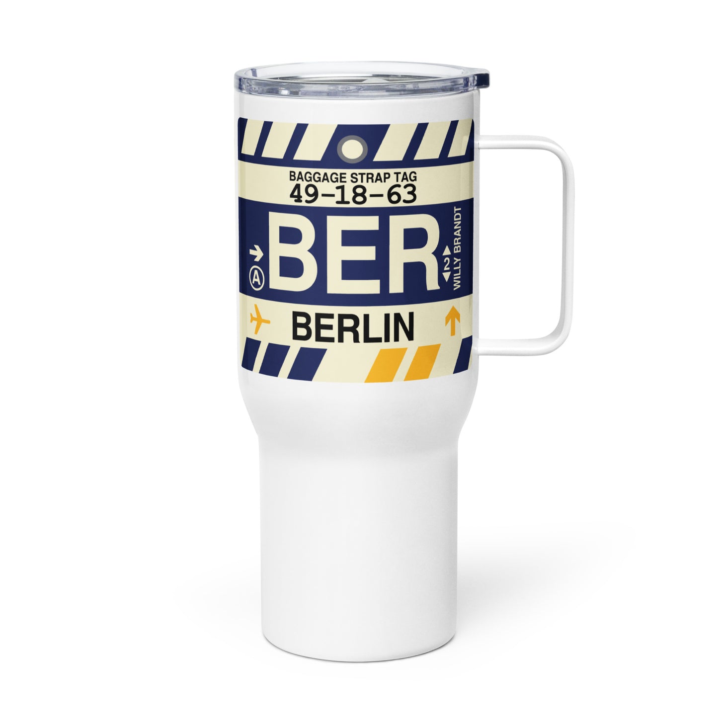 BER Berlin Travel Mug • Jet Age Baggage Tag Design • YHM Designs - Image 01