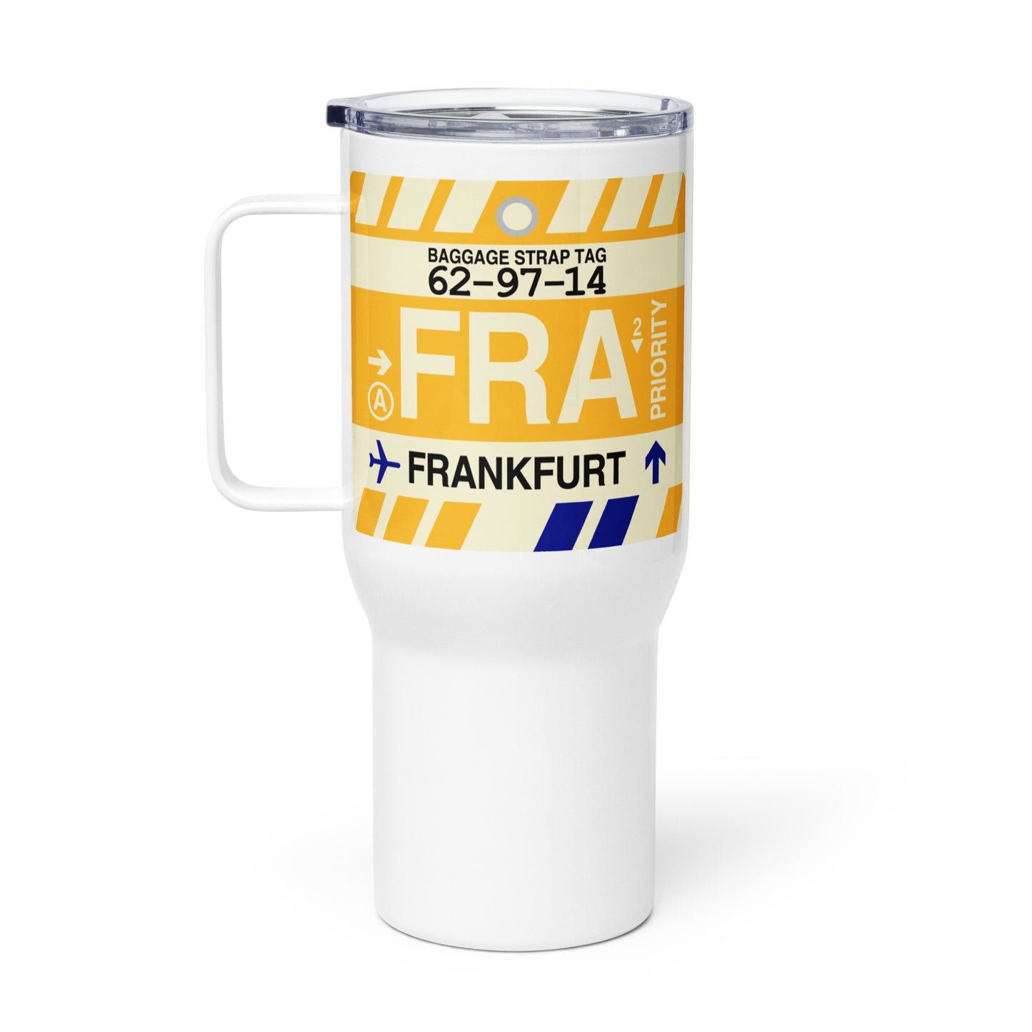 FRA Frankfurt Travel Mug • Jet Age Baggage Tag Design • YHM Designs - Image 03