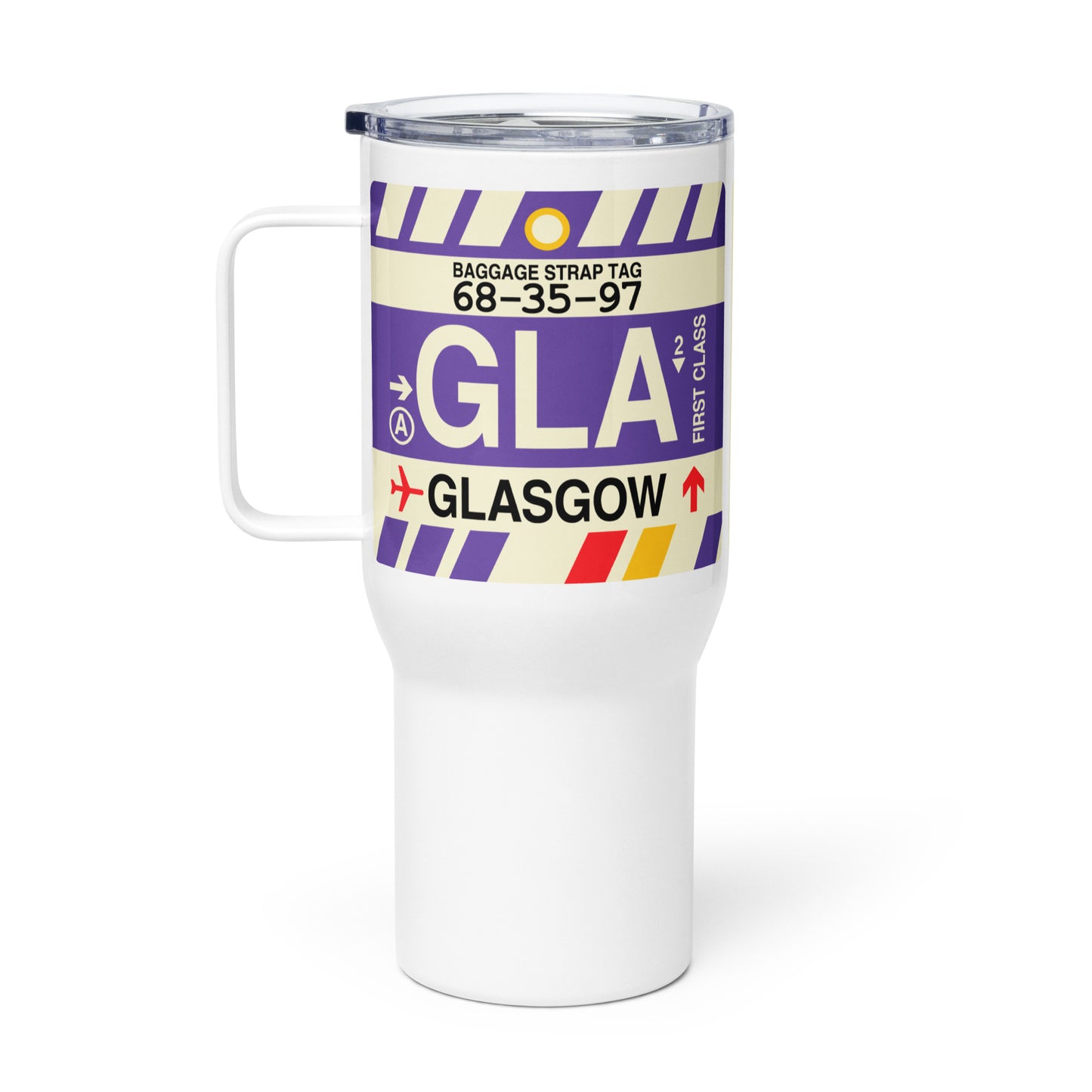 GLA Glasgow Travel Mug • Jet Age Baggage Tag Design • YHM Designs - Image 03