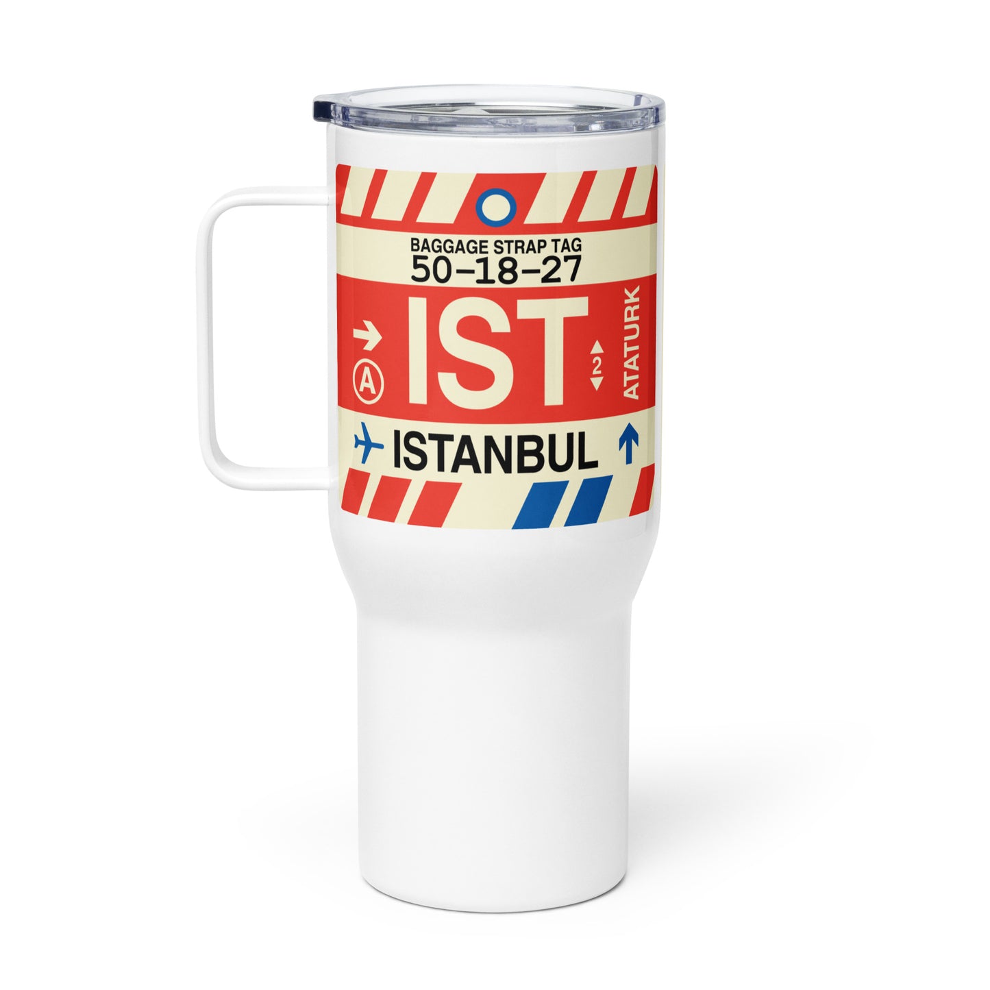 IST Istanbul Travel Mug • Jet Age Baggage Tag Design • YHM Designs - Image 03
