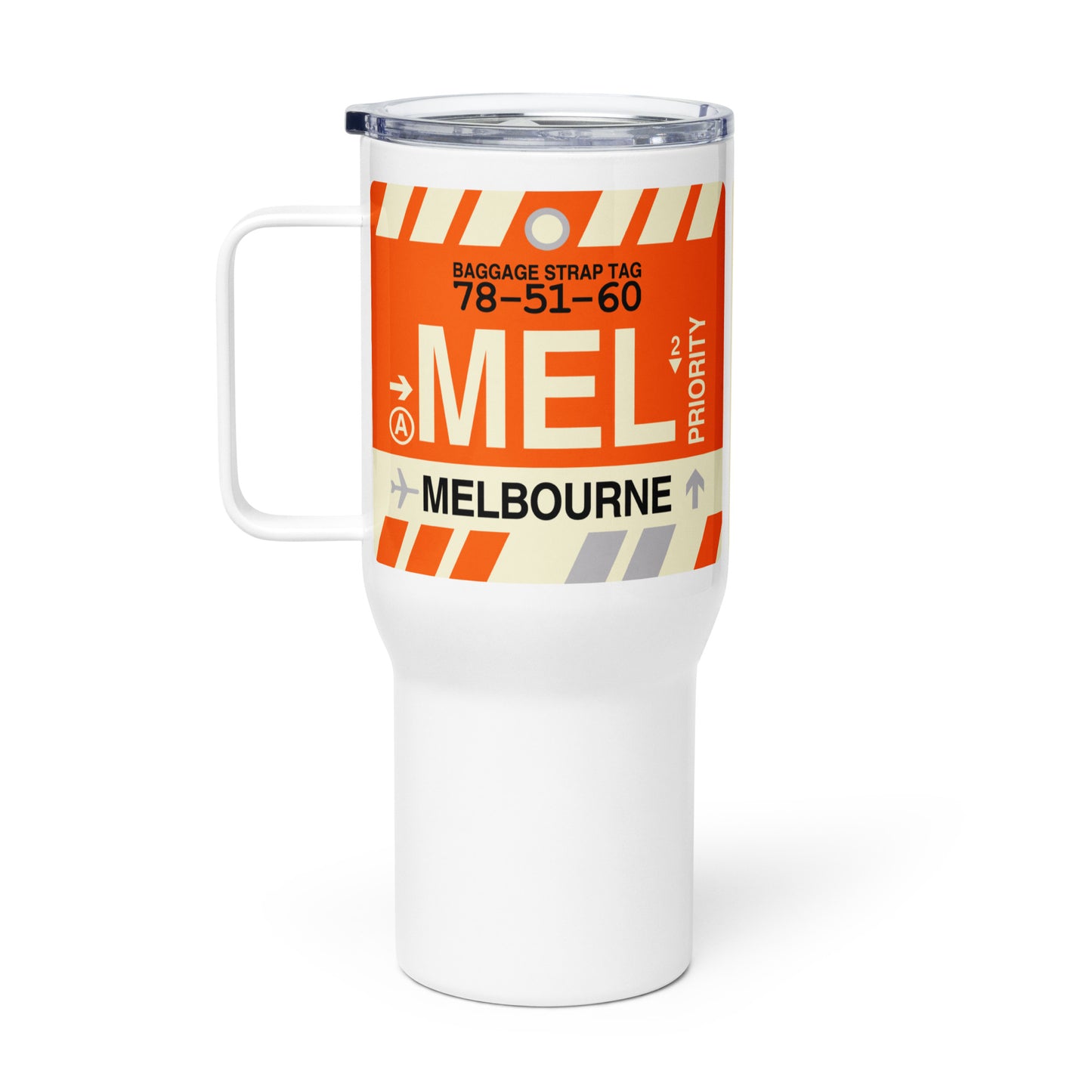 MEL Melbourne Travel Mug • Jet Age Baggage Tag Design • YHM Designs - Image 03