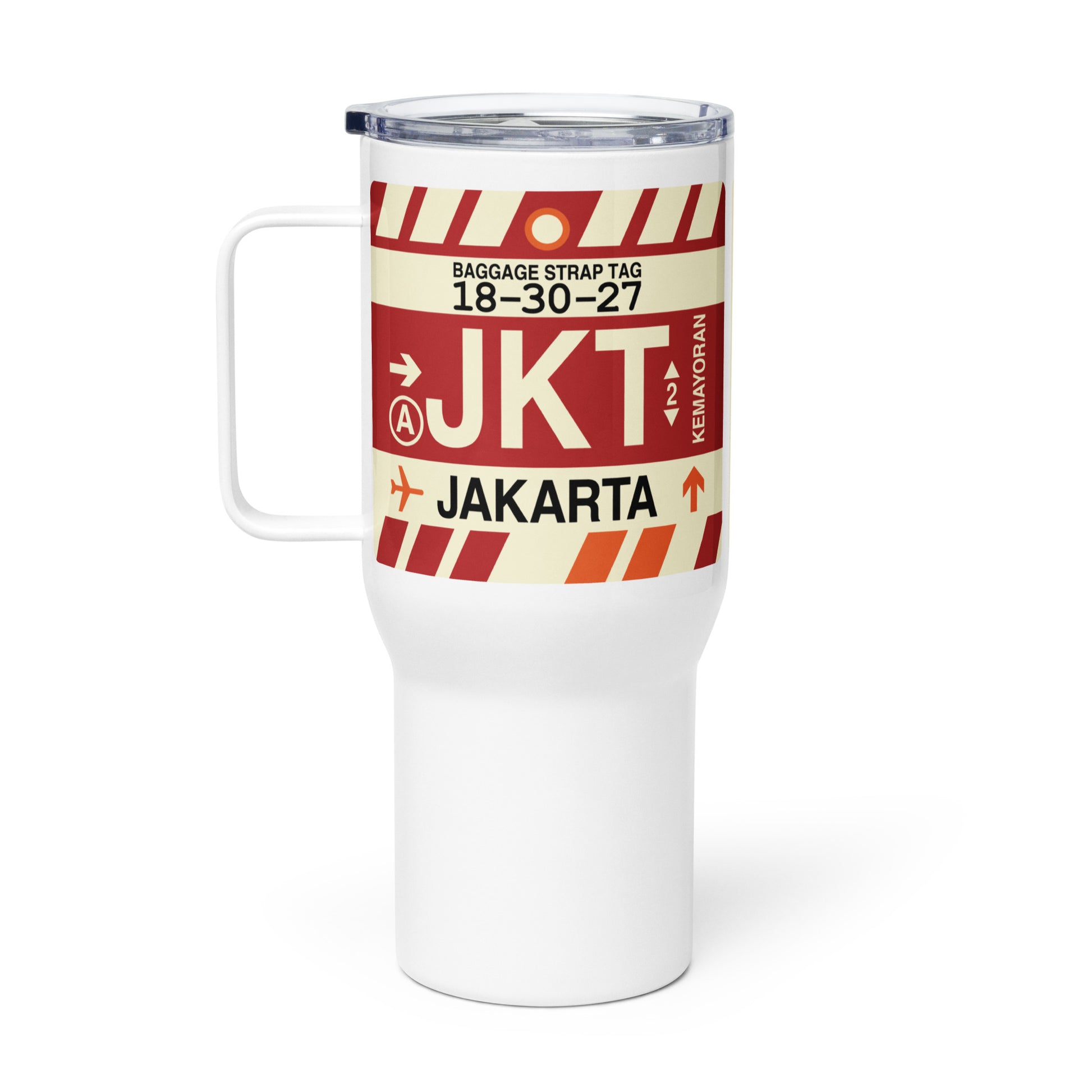 JKT Jakarta Travel Mug • Jet Age Baggage Tag Design • YHM Designs - Image 03