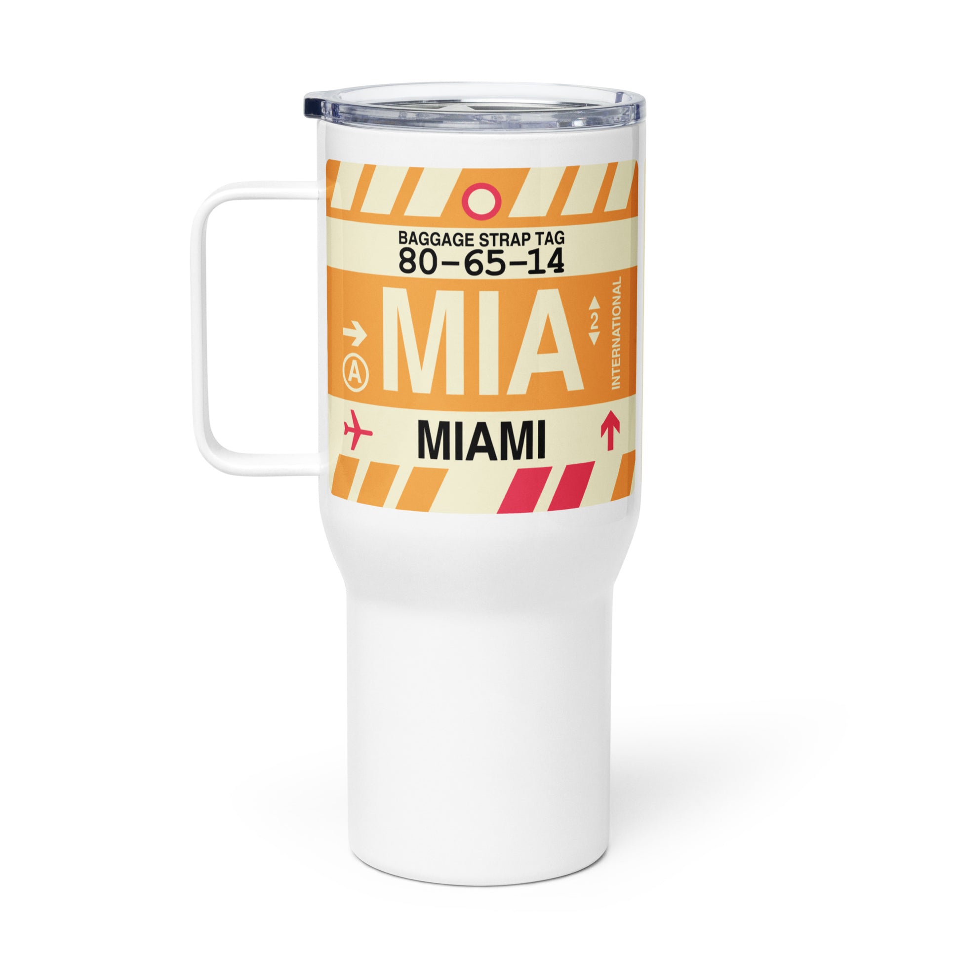 MIA Miami Travel Mug • Jet Age Baggage Tag Design • YHM Designs - Image 03